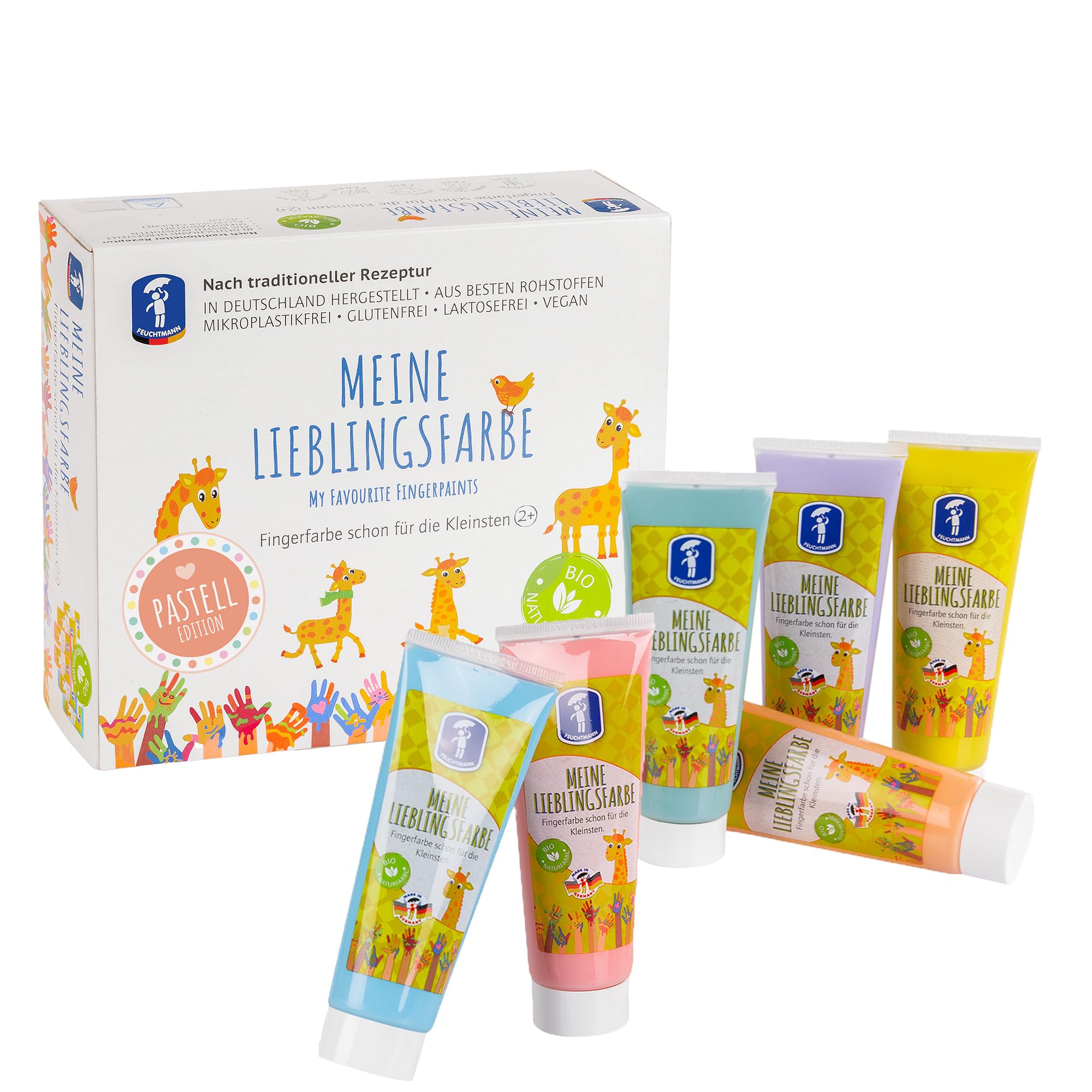 Feuchtmann MEINE LIEBLINGSFARBE Pastell Edition - Farbset 6 x 75g Fingerfarben in Tuben, hautfreundliche Fingermalfarbe auf Wasserbasis, Malfarben auswaschbar (ab 2 Jahre)