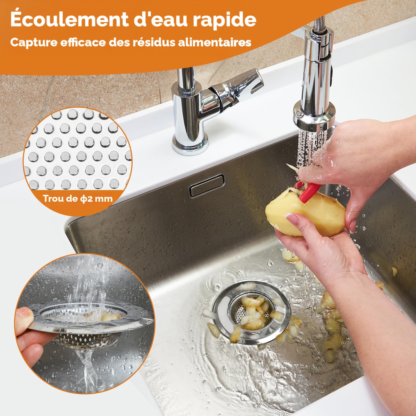 QWORK Filtre evier Cuisine, Grille evier Cuisine, Filtre lavabo Acier