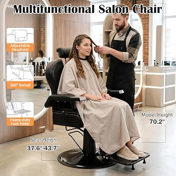 360 Swivel Reclining Barber Chair Heavy Duty Hydraulic Salon Chair