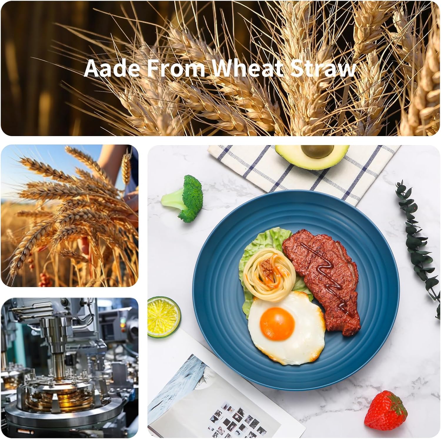 Lazycorner 48-Pcs Kitchen Wheat Straw Dinnerware Set, Service for 8, Plastic Reuasble Dinner Dishes Serving Plate Set for Kitchen, Including Dinner Plate, Dessert Plate, Bowl, Cup(Multicolor) - Image 6