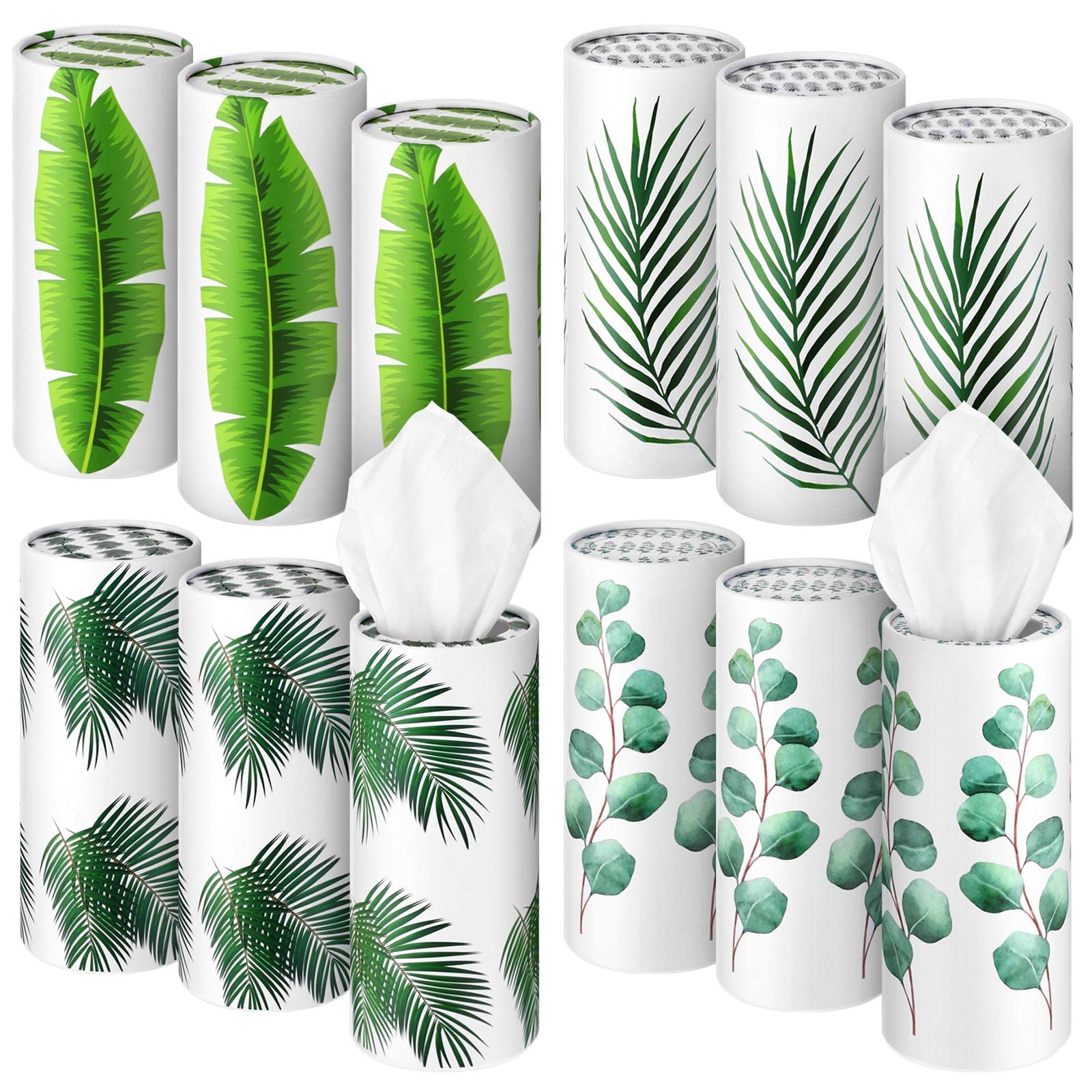 Cunhill 12 Pieces Cylinder Car Tissues Boxes Printed Car Napkins Round Disposable Tissues Boxes Travel Facial for Cup Holder (Bohemia Style)