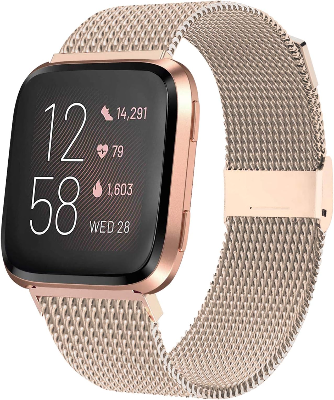 JuQBanke Bands Compatible for Fitbit Versa/Versa Lite Edition/Versa 2 Smart Watch for Women and Men,Metal Stainless Steel Replacement Wristbands for Fitbit Versa Smart Watch.Small,Light Gold