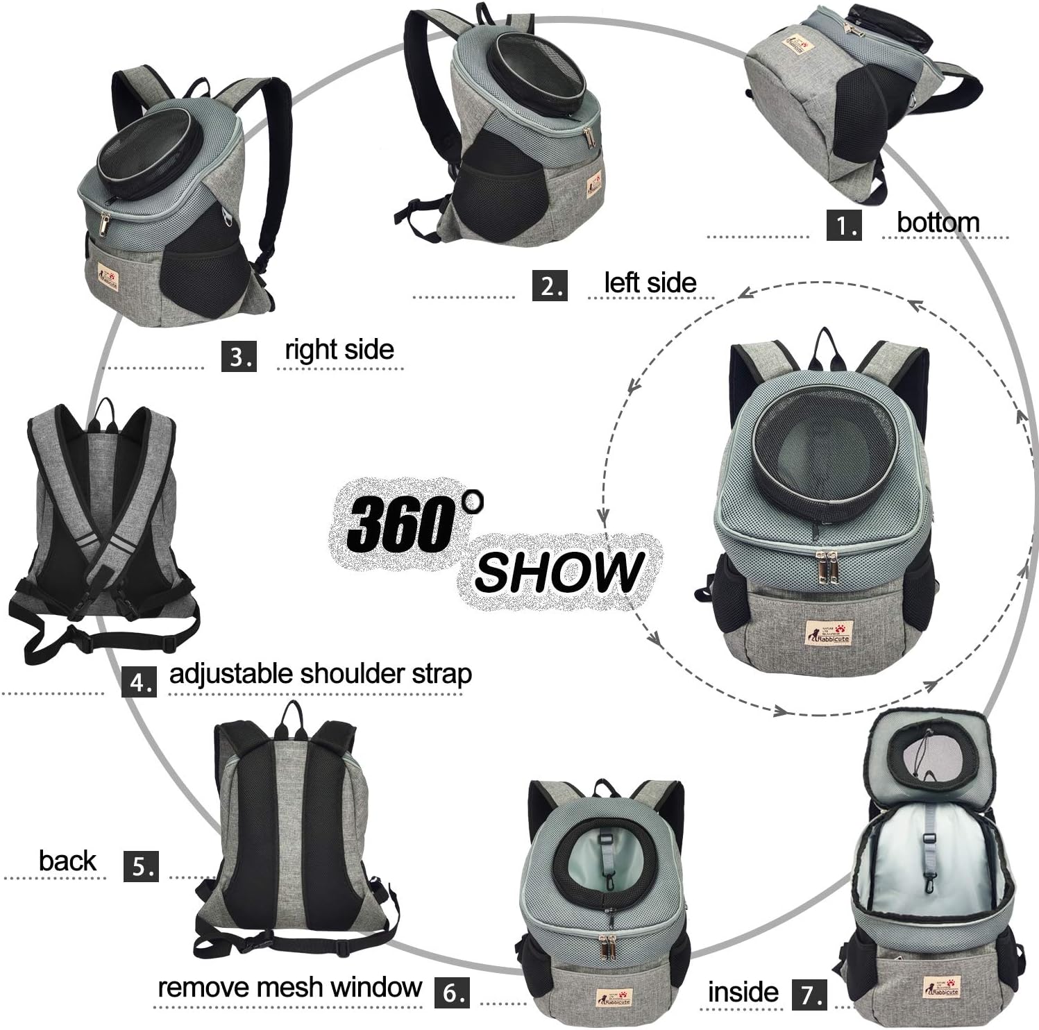 RABBICUTE Pet Dog Carrier Backpack Adjustable Breathable Front Pack Head Out Removable Design Puppy Cat Dog Backpack for Small Dogs Cats Padded Shoulder Bag for Travelling Hiking Camping Outdoor Trip : Pet Supplies