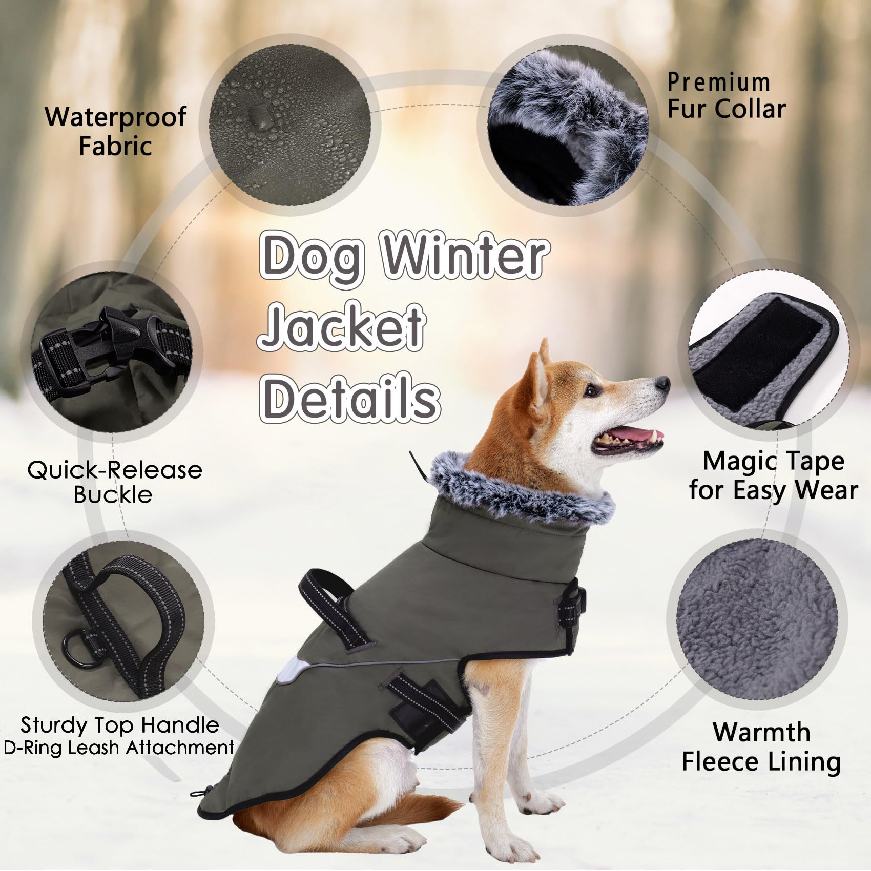 LIANZIMAU Cappotto impermeabile per cani con pettorina Cappotto invernale per cani con fodera in pile Cappotto caldo giacca riflettente per cani