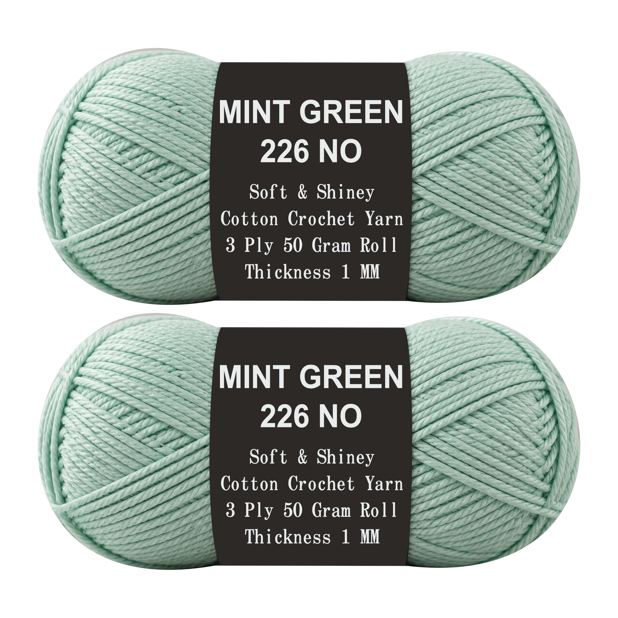 Pack of 2 Mint Green Color 226 No Cotton Crochet Thread (50 Gram Each Roll) Premium Soft & Shiny Cotton Crochet Thread I 1-1.5 mm Thickness I Apporx 100 Meter Per Roll I Knitting for Crochet & Diy Crafts.-image-48
