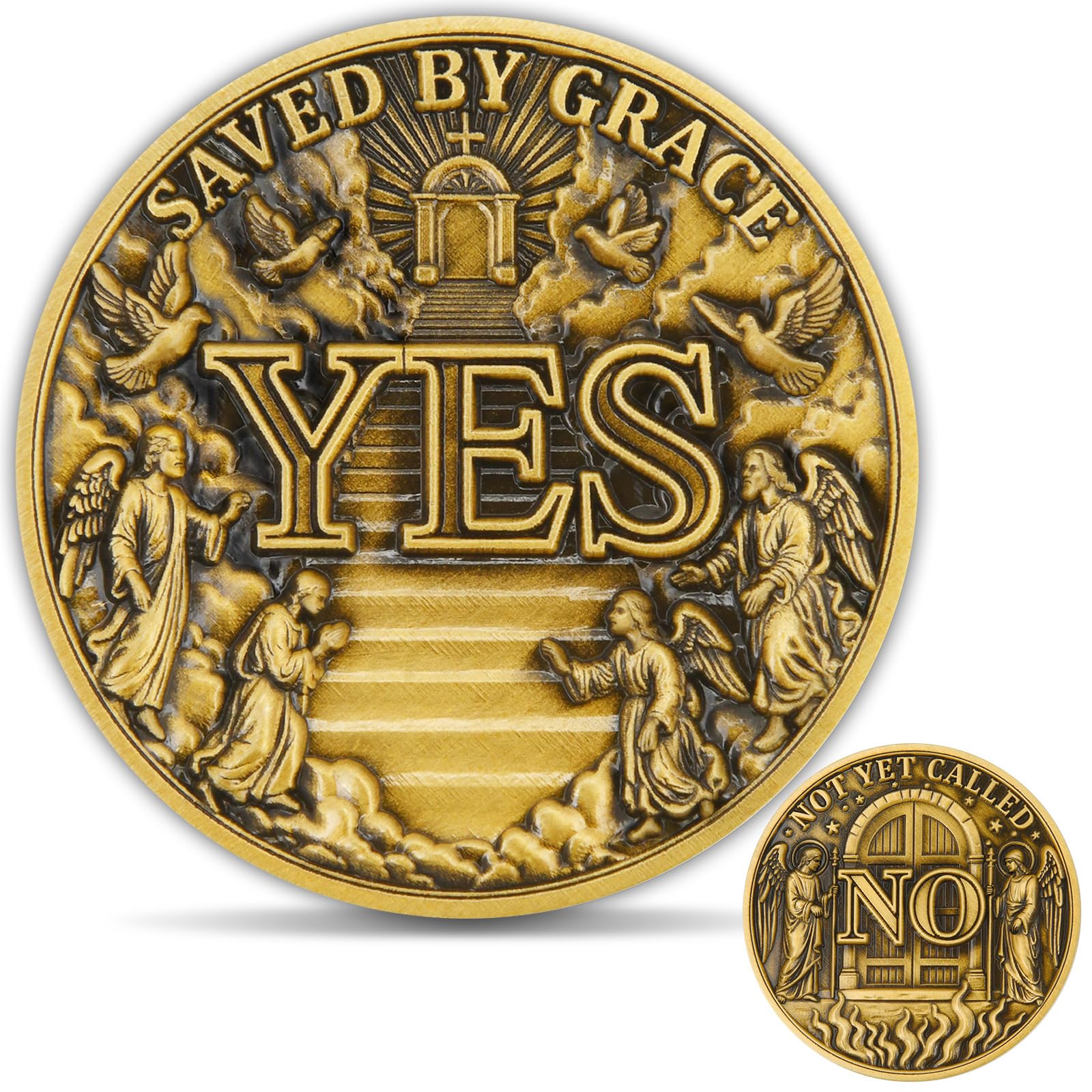 Yes No Faith Coin – Double-Sided Zinc Alloy Challenge Coin with “Not Yet Called/Saved by Grace” Scripture Design, Inspirational Lucky Coin with Protective Acrylic Case for Believers & Collectors