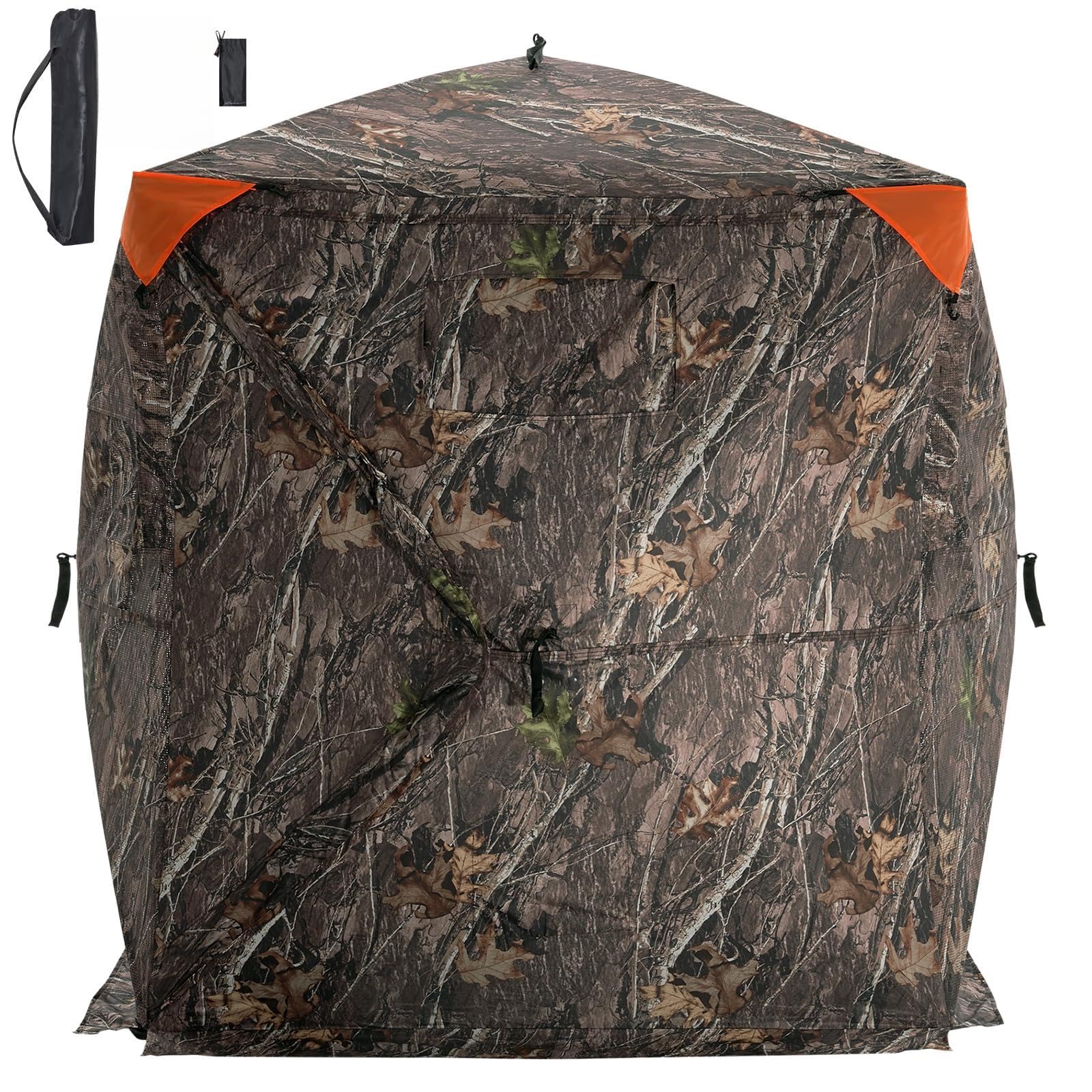 Happybuy 270° See-Through Hunting Blind, 1-2 Person Pop-Up Deer Tent, Portable Ground Blind with Carry Bag, One-Way Mesh for Turkey & Deer Hunting, Resilient Outdoor Material