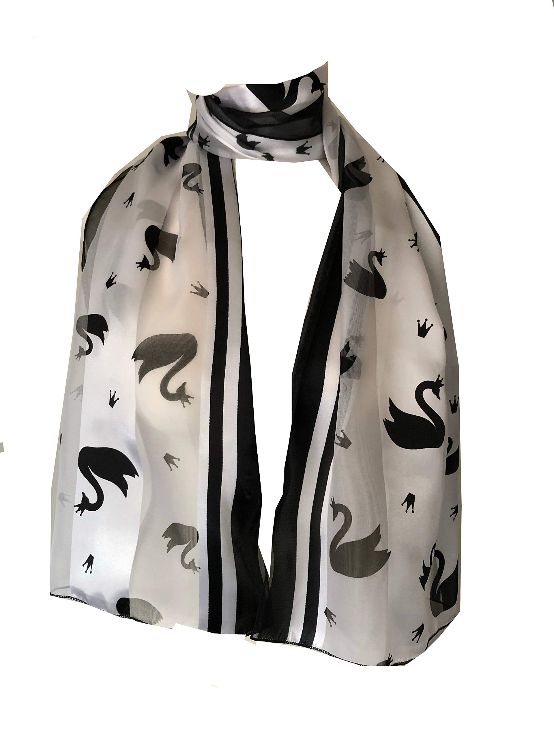 Pamper Yourself Now Women's White/Black Swan Design Thin Pretty Scarf. Swan Gift For ()