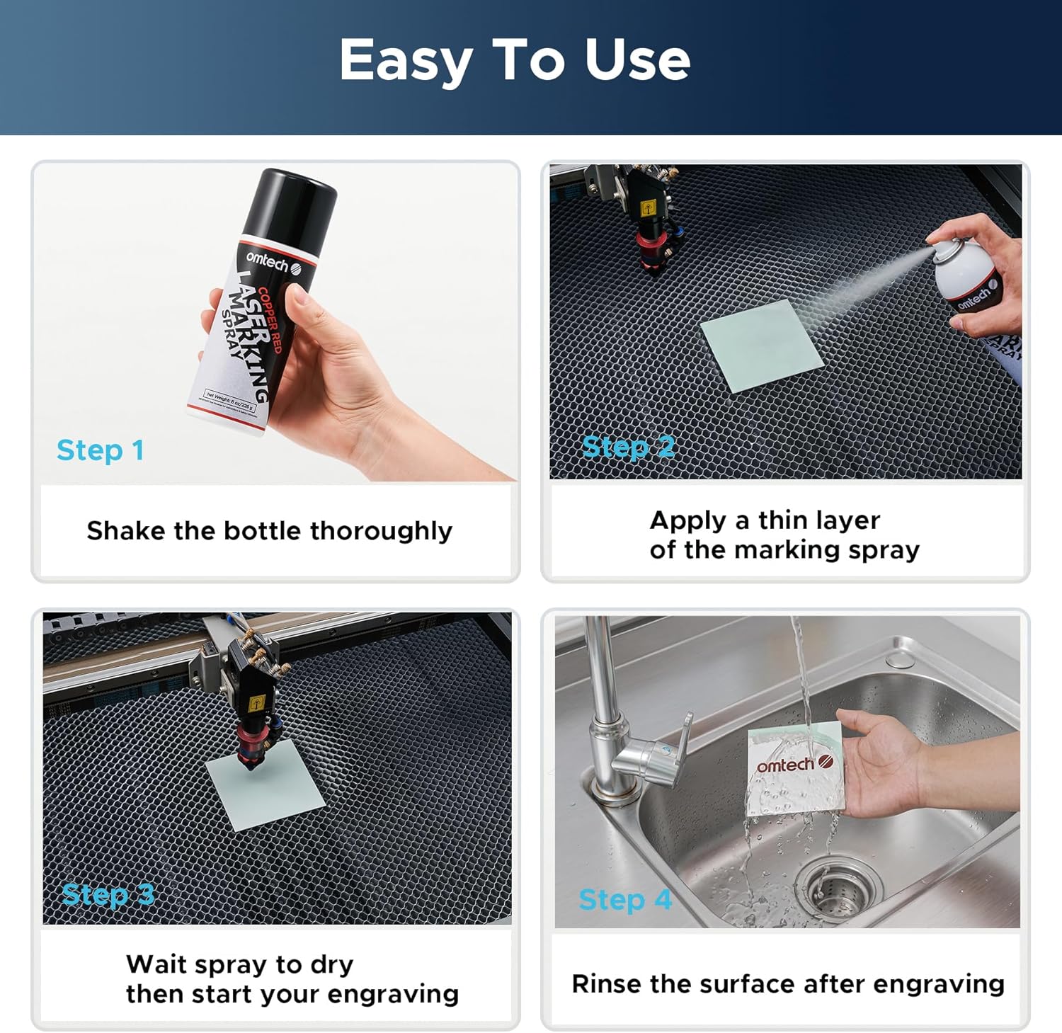 OMTech Laser Marking Spray,2X 8oz Red Laser Marking Spray for CO2 Laser Engravers, Red Spray for Laser Engraving Stainless Steel