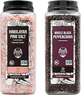 Soeos Himalayan Salt 38.8oz + Whole Black Peppercorns 18oz. Coarse Grain Pink Salt, Salt Grinder, Salt Pepper, Pepper Grinder Salt and Pepper, Salt for Salt Grinder, Salt Pepper Grinder Friendly, NON-GMO Verified, Kosher.
