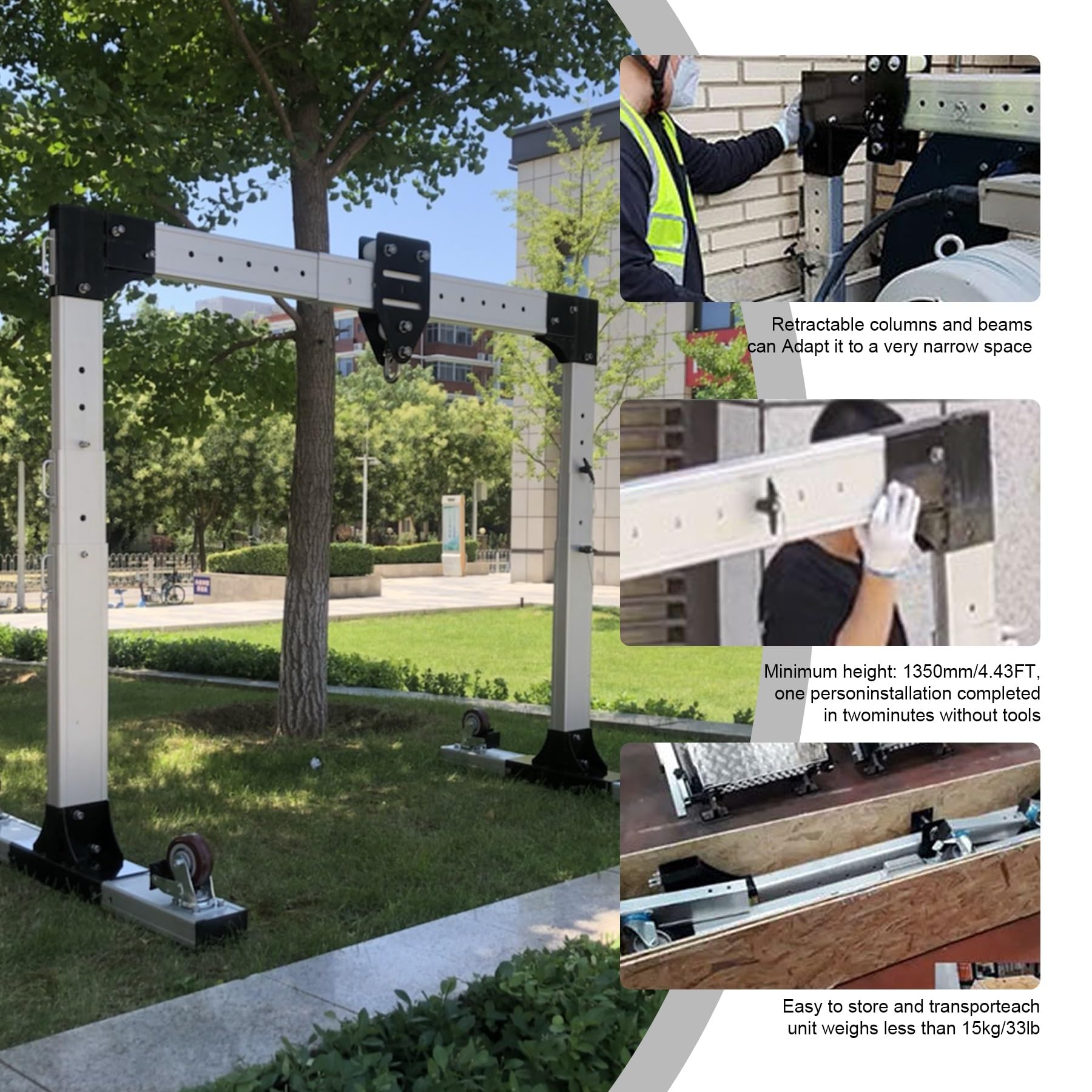 Portique, portique portable en aluminium, grue montée sur camion, roues à 360°, hauteur et largeur réglables(500KG/1100LB,S)