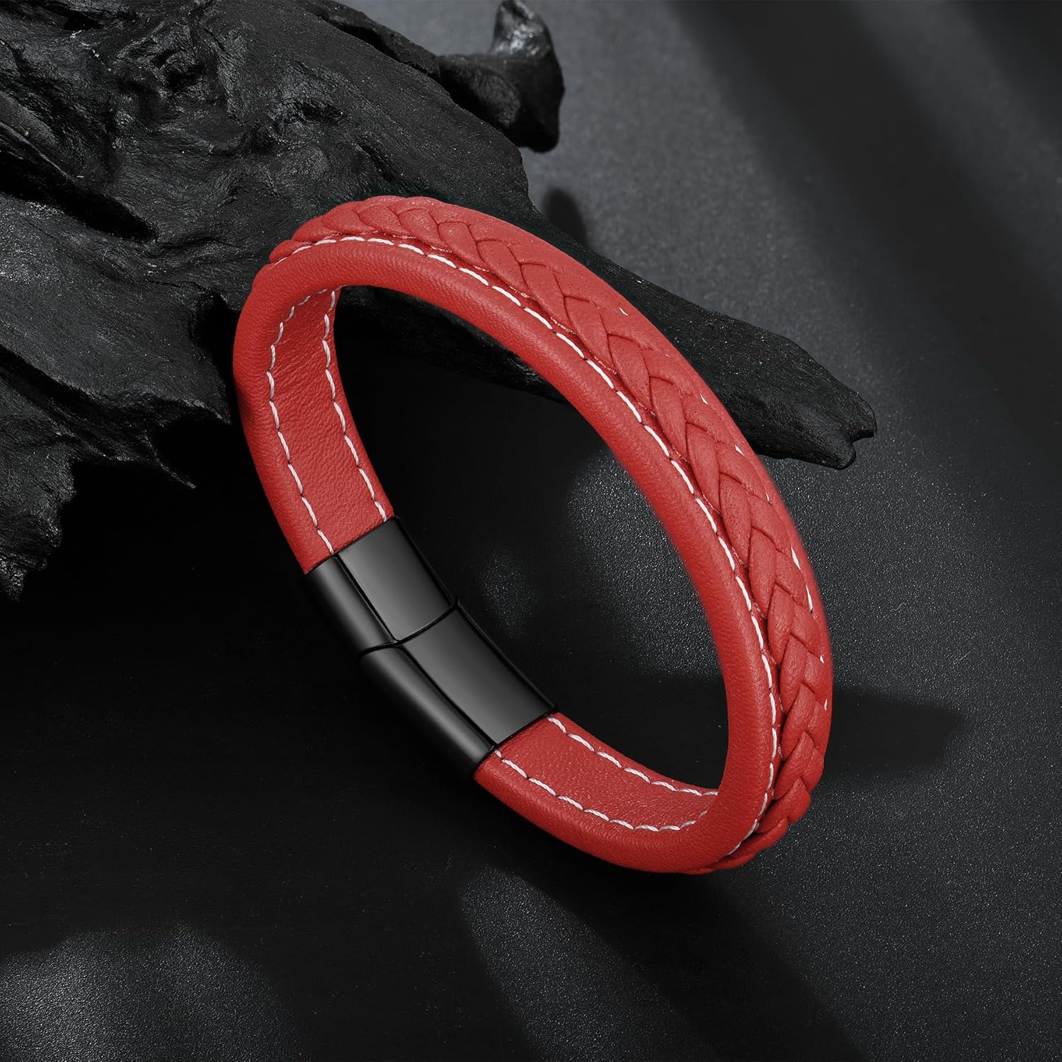 Mens Multi-Layer Leather Bracelet, Classic Bracelet for Men with Stainless Clasp - Image 4