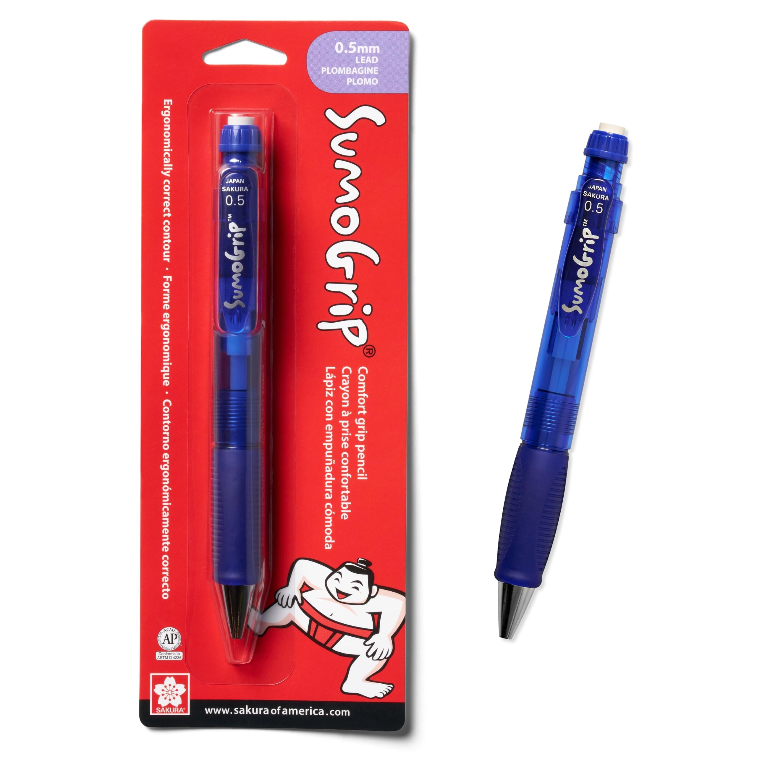 SAKURA 50282 SumoGrip 0.5-mm Pencil with Eraser, Clear Blue