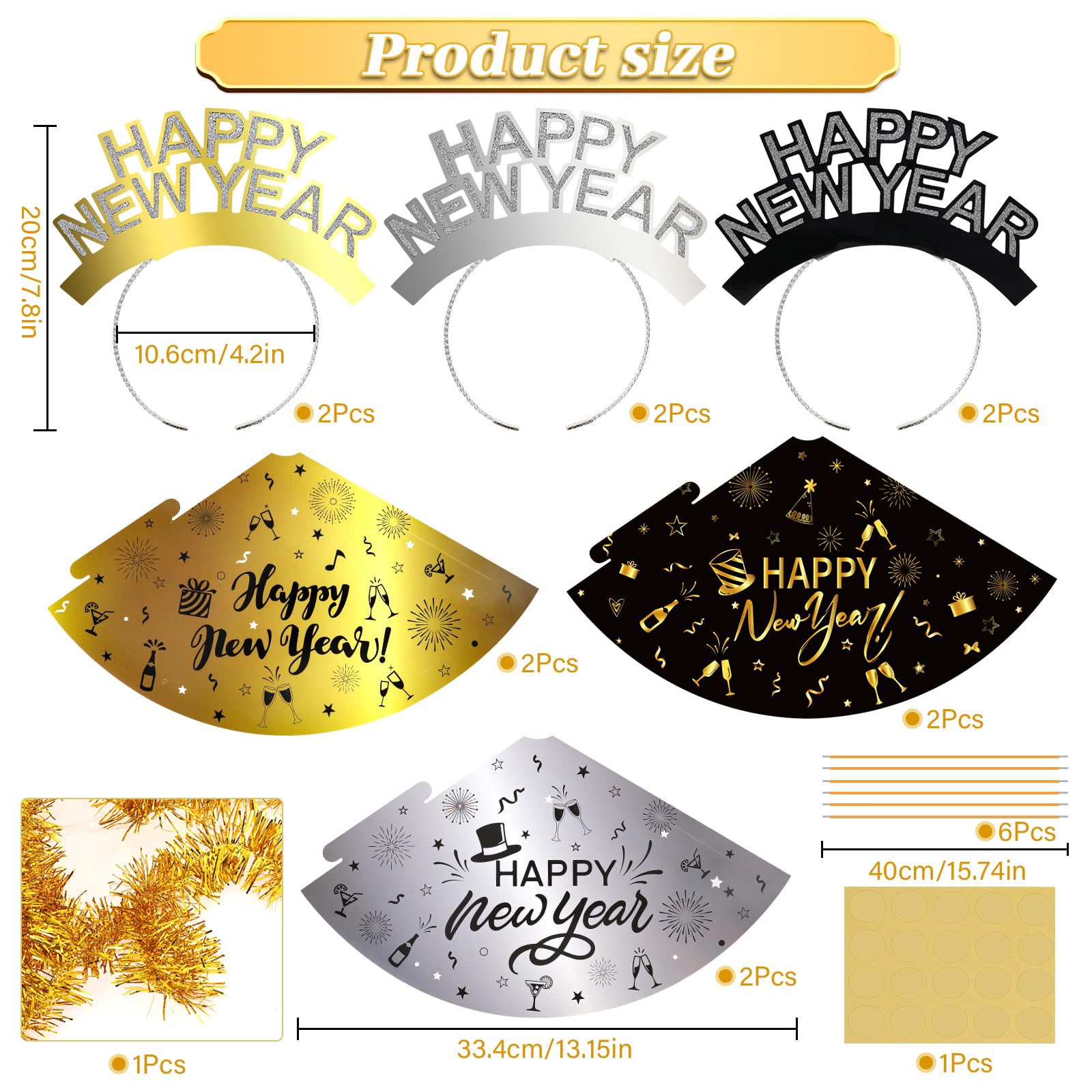 Silvester Party Set 2026 – Schwarz-gold-silber – 50 Hüte, Tröten, Stirnbänder & Mehr – Neujahrsdeko Für 50