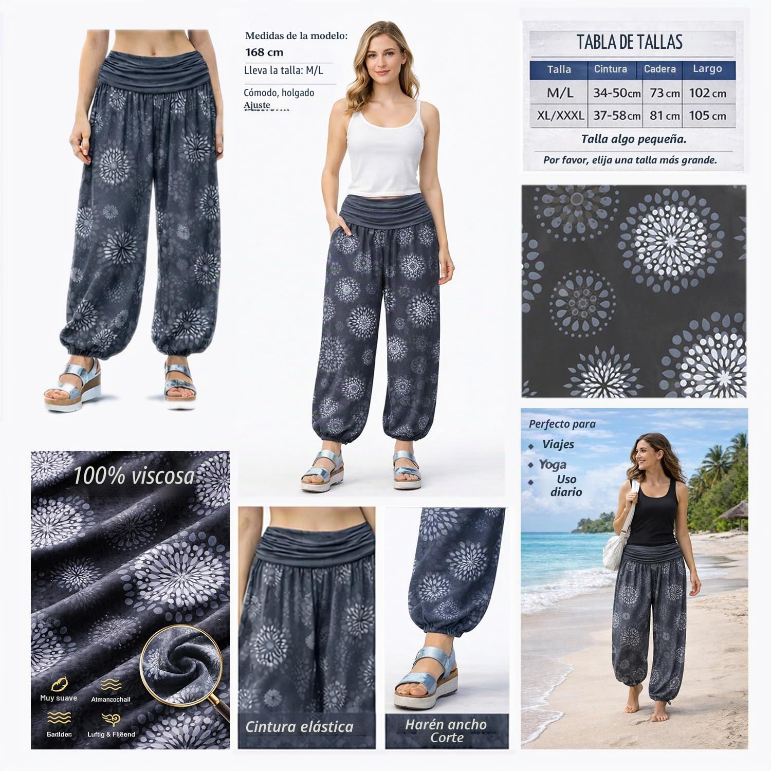 Glamexx24 Pantalones Yoga Mujer Pantalones Bombachos Casuales de Cintura Alta Pantalones Harem Playa Baggy Pants Danza Pilates, Estilos Sólidos y Estampados