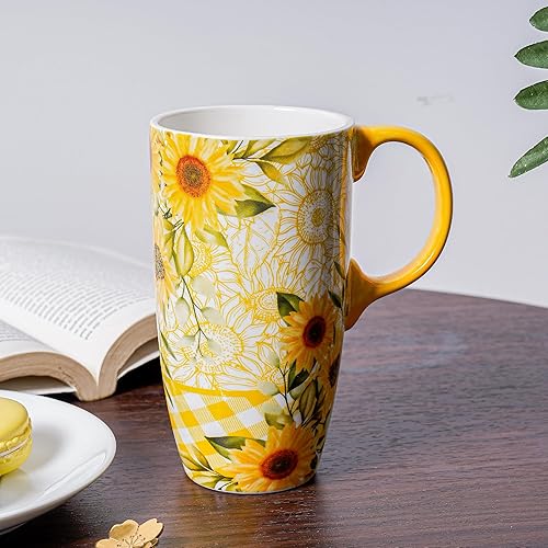 Miniatura 8 de Topadorn Taza de viaje de cerámica con tapa y asa, taza de café de cerámica con leche en caja de color, 17 onzas, tapa resistente a salpicaduras,