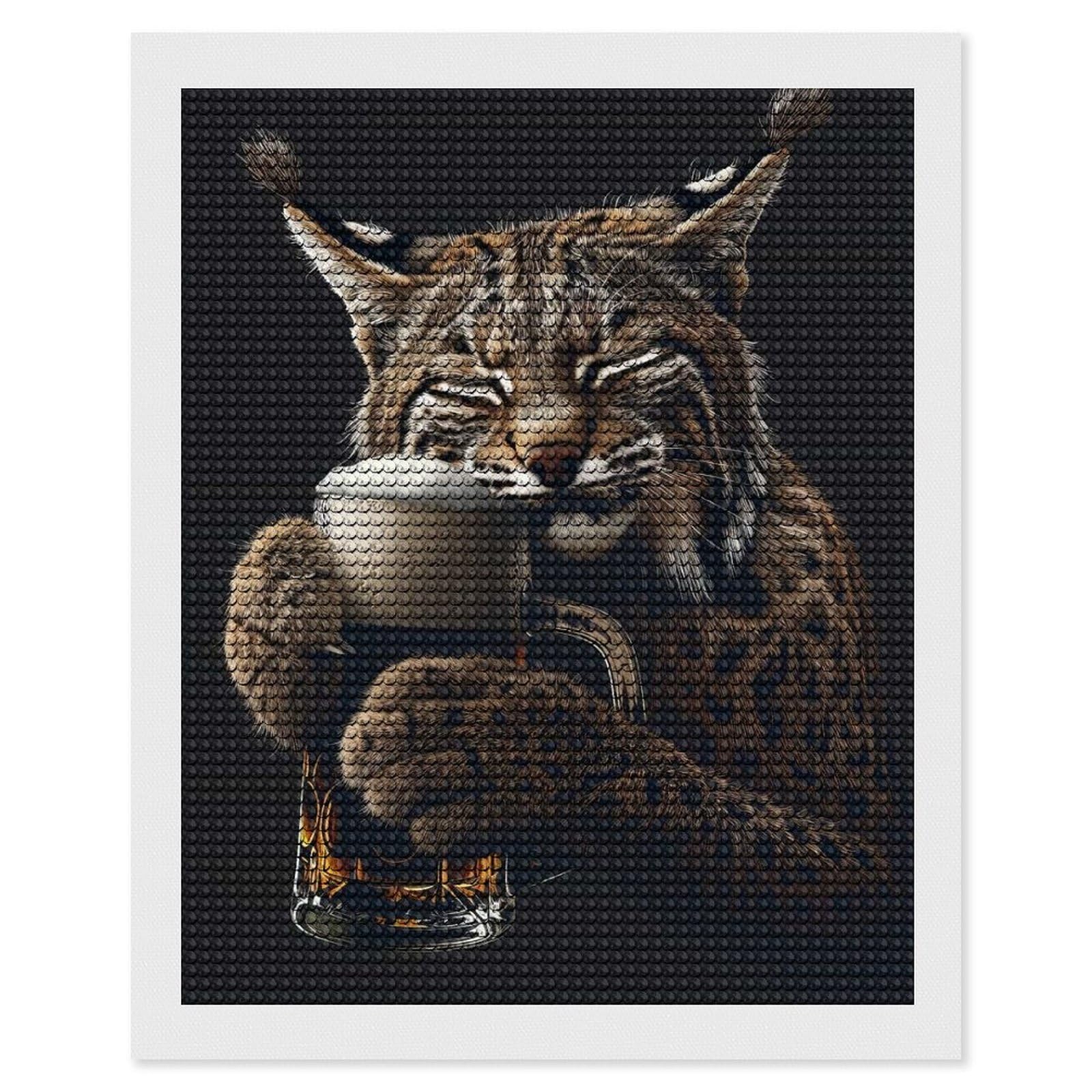Junmoney Bobcat Beer Diamond Art Canvas 16"x20", for Family Craft Time, Creative Leisure Activity, Living Room Decor, Festive Craft Gift