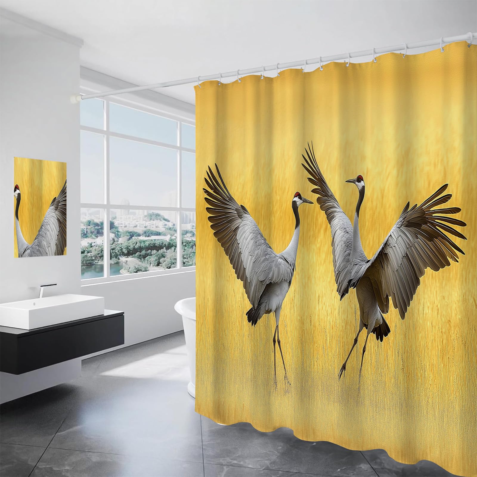 Rideau de douche imperméable grue grise 180x180 cm pour salle de bain moderne