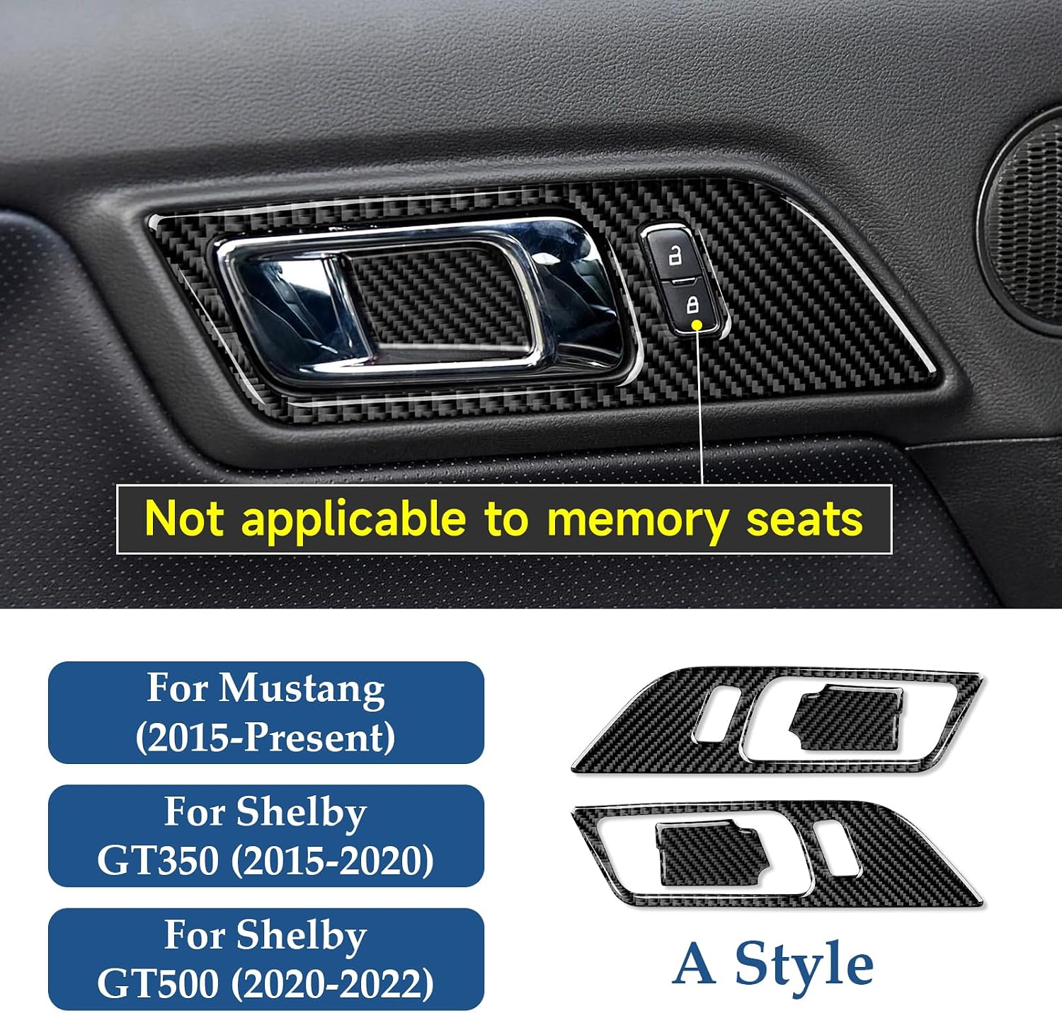 Car Door Handles Sticker Carbon Fiber Decal for Ford Mustang 2015 2016 2017 2018 2019 2020 2021 2022 2023 2024 Interior Accessories（Not Suitable for Memory Seats）