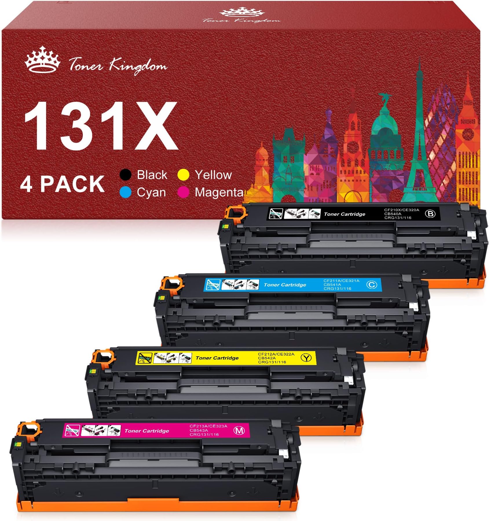 Toner Kingdom Compatible Toner Cartridge for HP 131X CF210X CF210A 131A for HP LaserJet Pro 200 Color M251n M251nw M276nw,128A CF320A CM1415FNW CP1525N,125A CB540A CP1515n CP1215