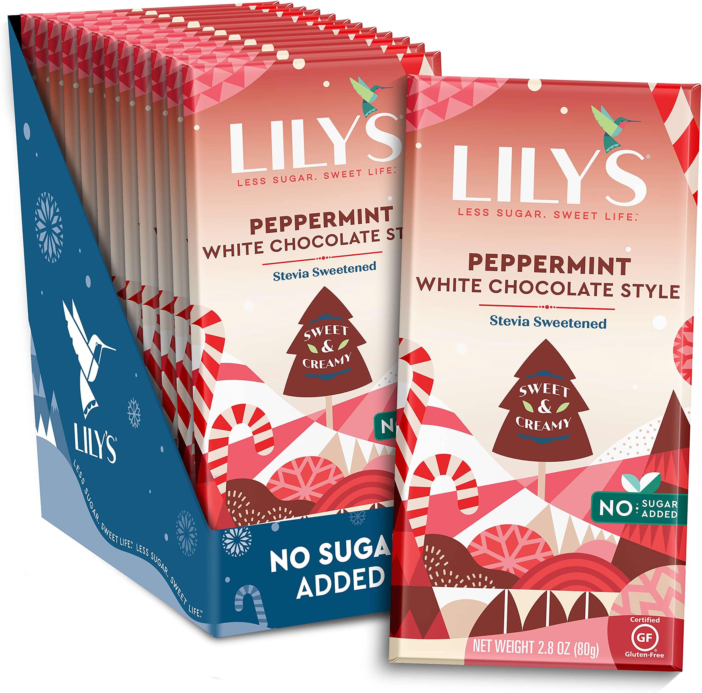 LILY'S White Chocolate Style Peppermint No Sugar Added Sweets, Christmas, Bulk, 2.8 oz Bars (12 Count)