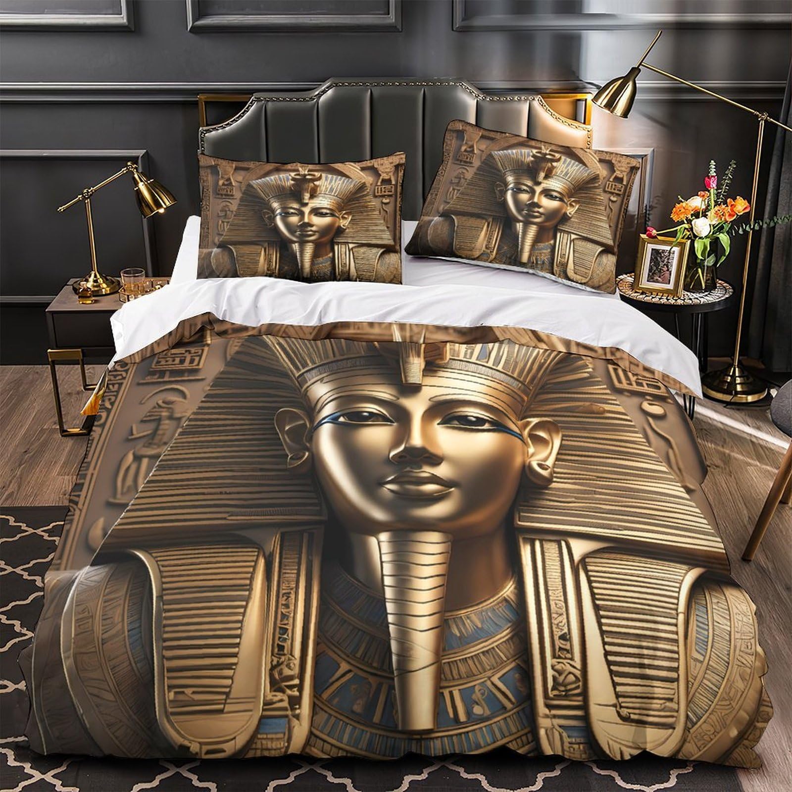 Housse de couette zippée anti-acarien 220x240 résoud les allergies et draps rêches motif Pharaon