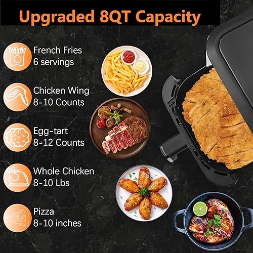 Miniatura 3 de EVGTTI Freidora de aire digital de 6 cuartos de galón, horno tostador eléctrico de 1500 W, freidora de aire multifunción sin aceite con temporizador