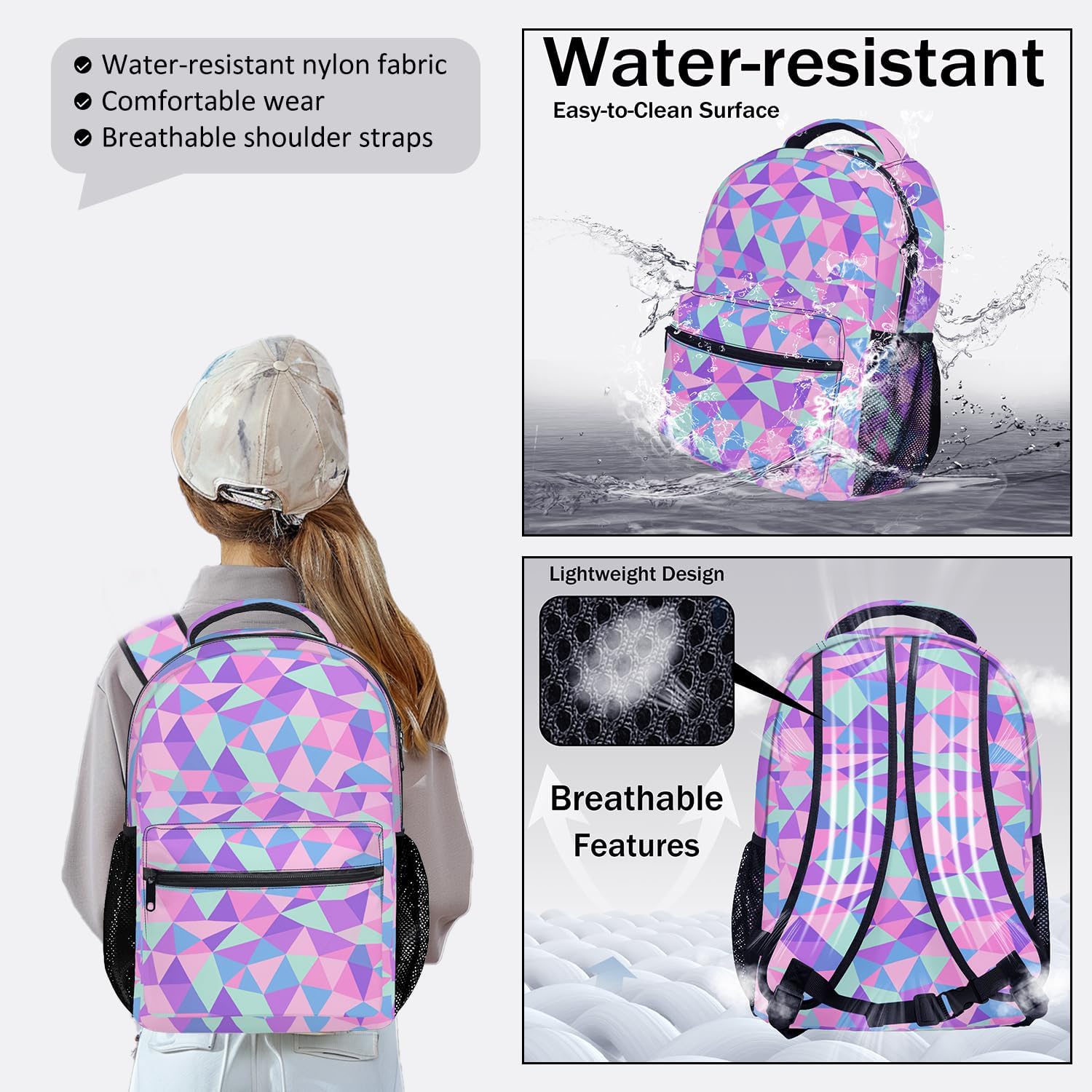 Girls Kids Backpack and Lunch Box Set, 3-in-1 School Bag Combo with Pencil Case, Lightweight Waterproof Bookbag for Elementary Middle School Girls & Boys