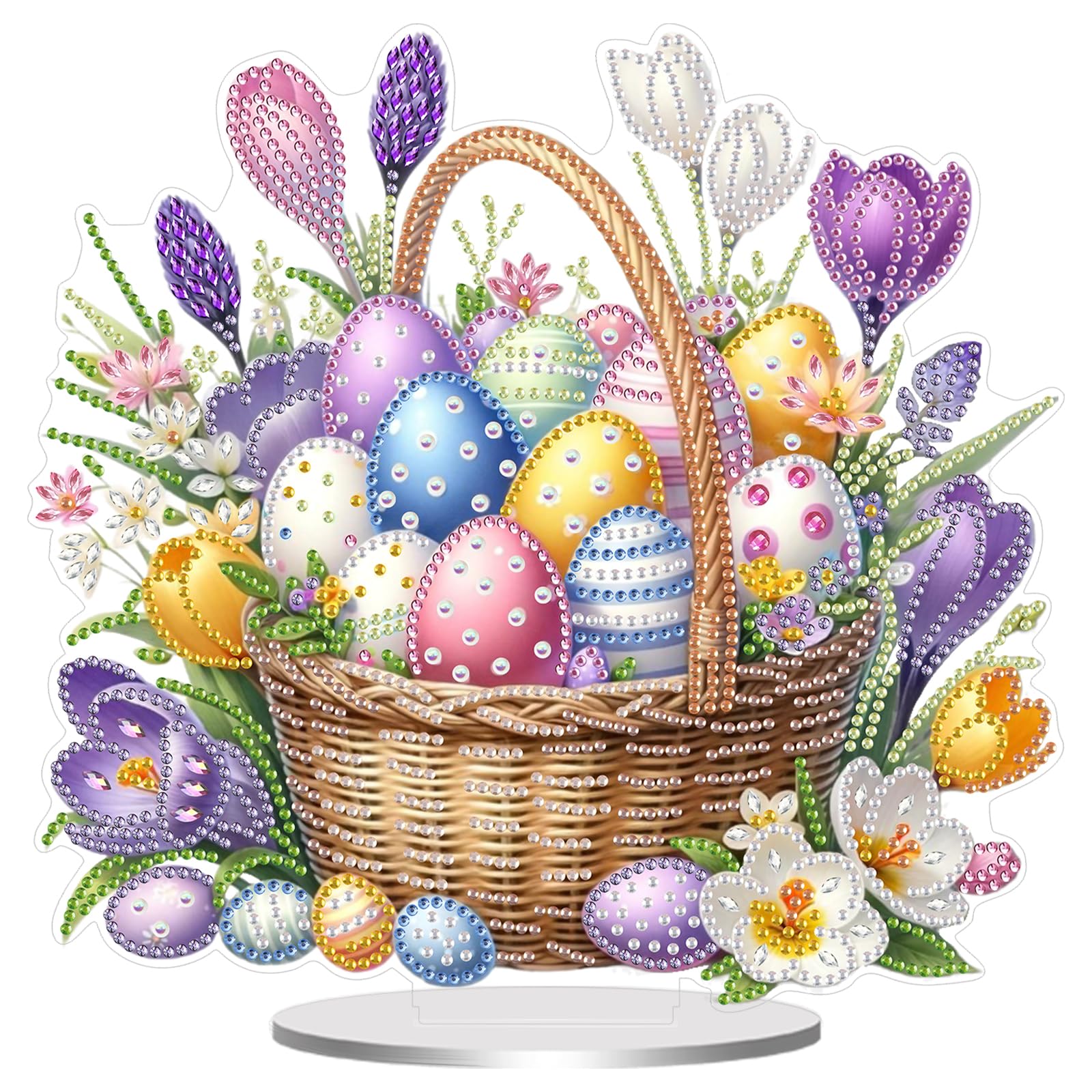 Easter Diamond Art Tabletop Kit, Acrylic Diamond Art Painting Desktop Ornament with Stand, Special Shape Gem Craft Decor for Adults Beginners, Holiday Gift(Happy Easter)
