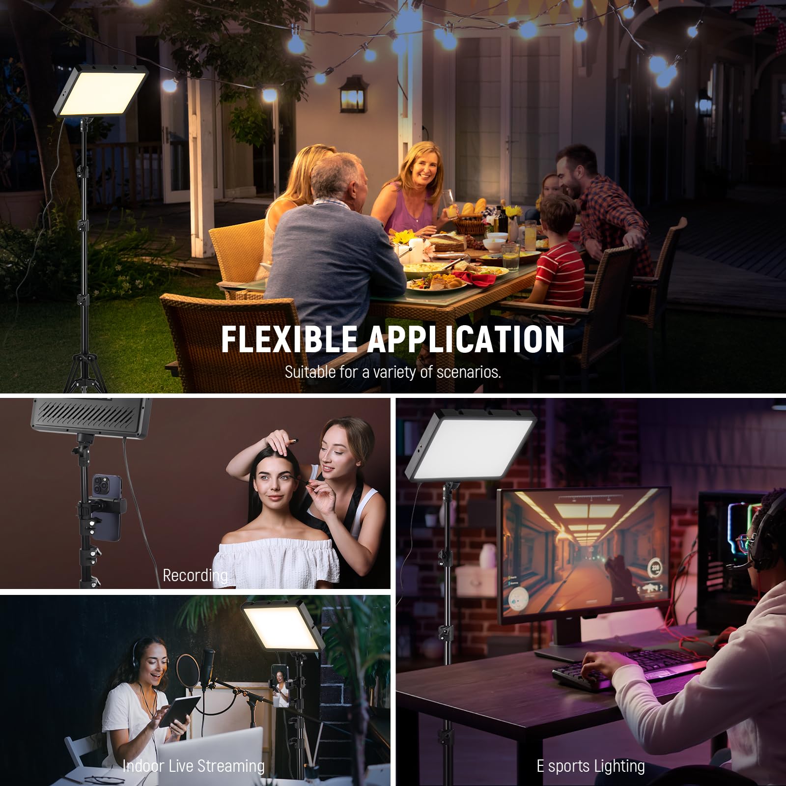 NEEWER 13" LED Video Light Panel Kit, 2 Pack Bi Color Dimmable with Tripod Stand, 4000mAh Battery, 3200K-5600K CRI97+, USB, for Studio/Streaming/YouTube, Black, NL-192AI: BP300(1-Pack)