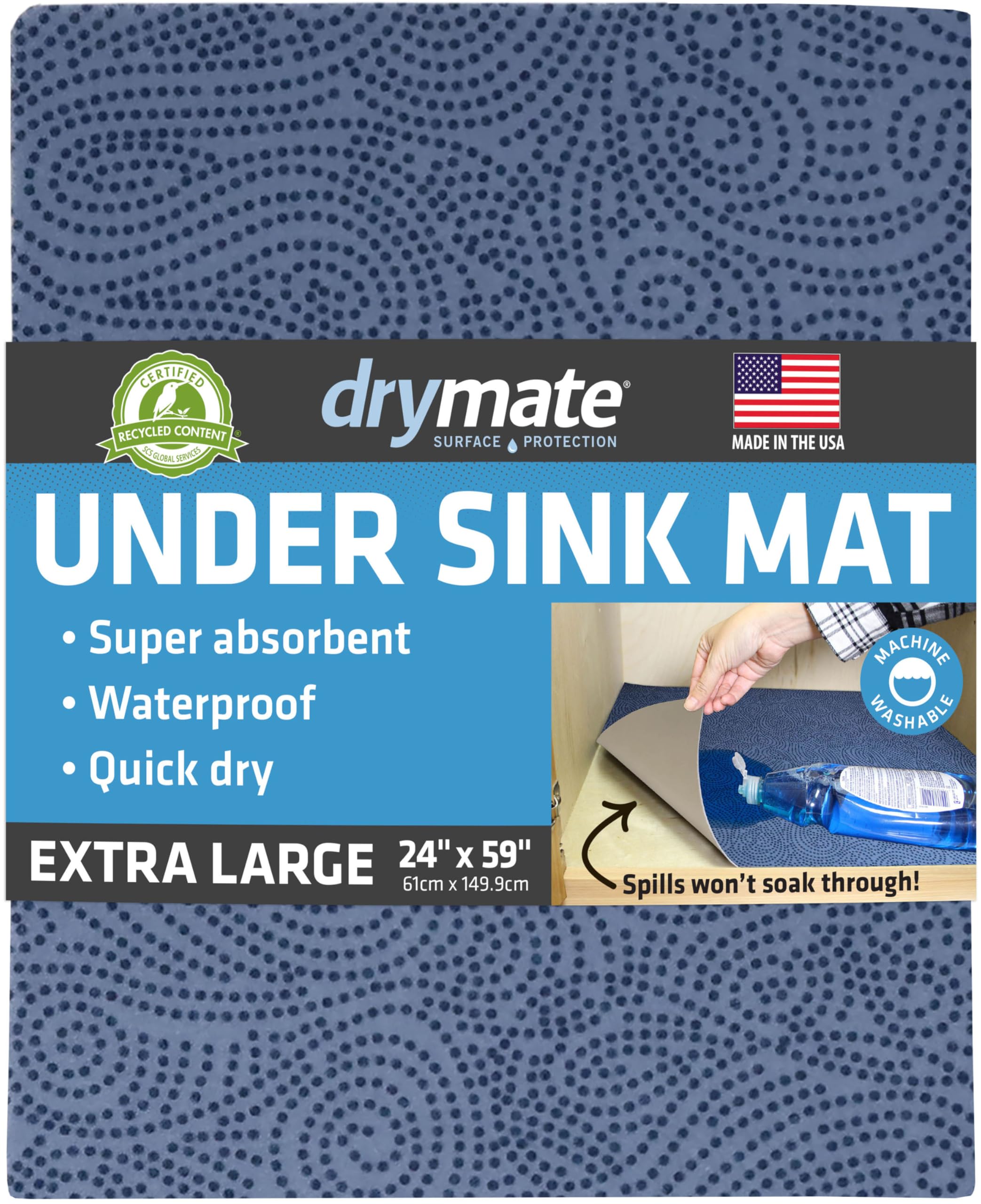 Drymate Premium XL Under Sink Mat, Waterproof Cabinet Protection Mats for Kitchen & Bathroom, Absorbent Shelf Liners, Slip-Resistant, Non-Adhesive,