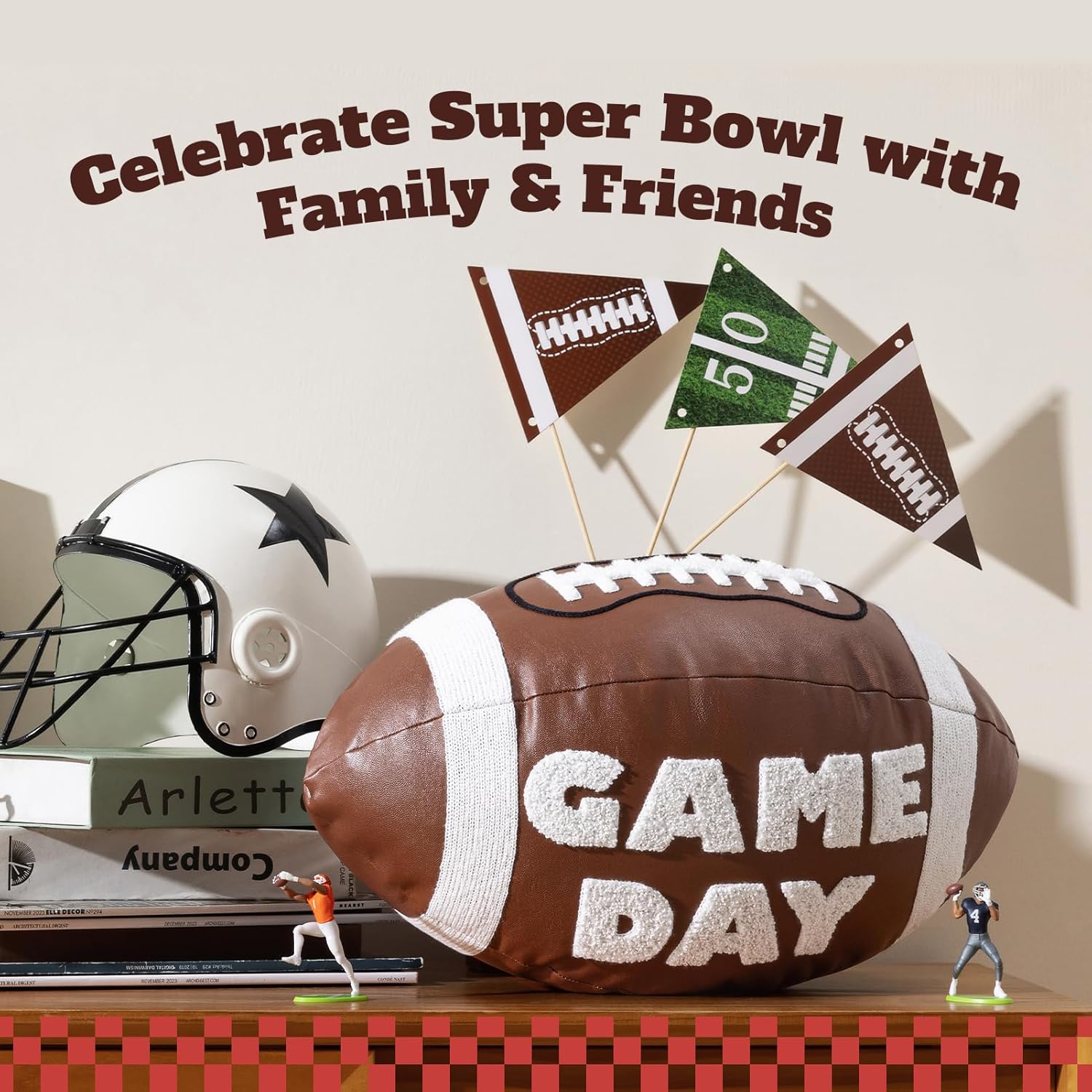 Phantoscope Football Pillow with Game Day, Football Shaped Throw Pillow, Football Party Decorations for Home Living Room Bedroom Play Room Sofa Couch, Brown, 10 X 16 Inches