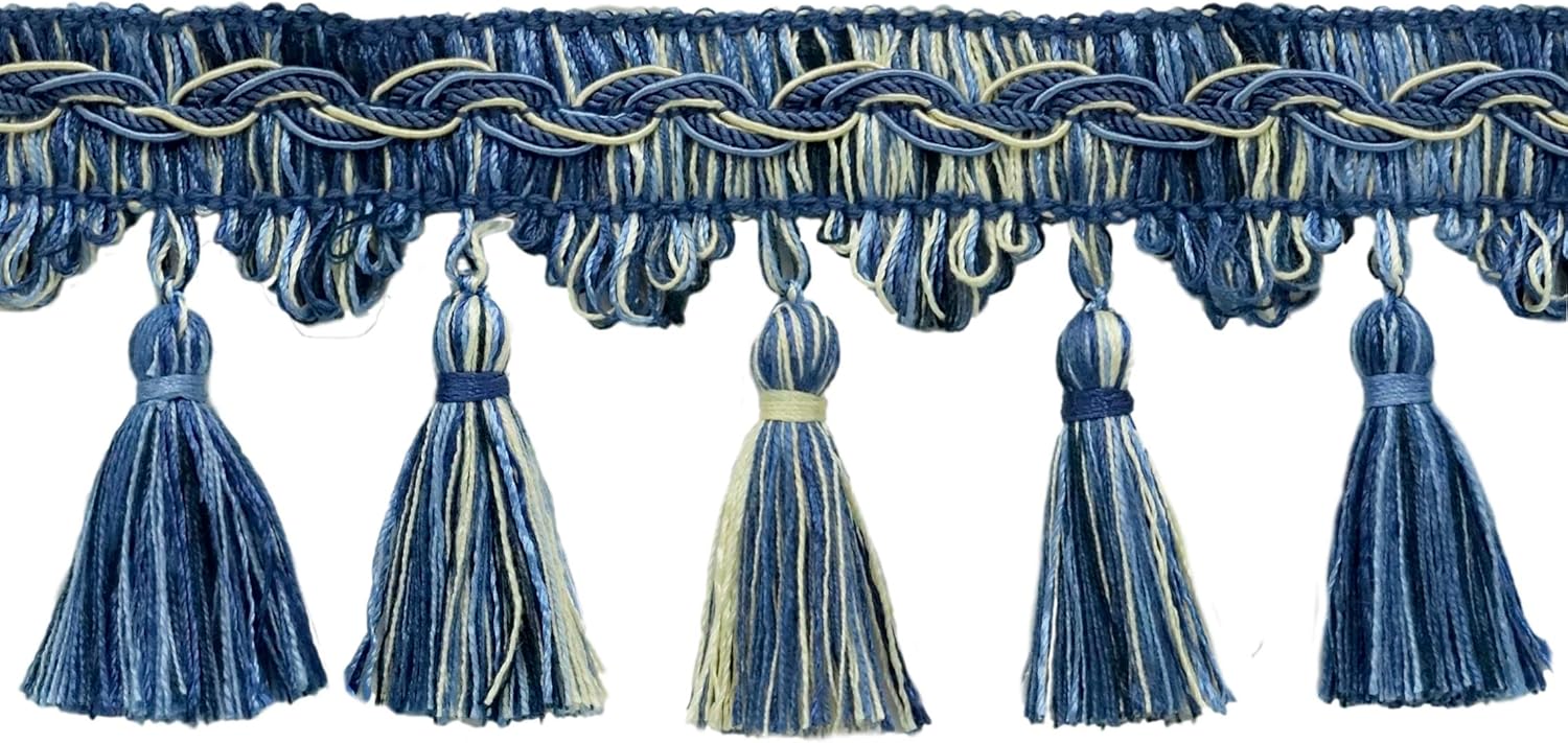 DÉCOPRO 3 1/2" (8.5cm) Veranda Collection Elegant Scalloped Tassel Fringe Trim (Style# VTF035) Bisque Beige Multicolor #VNT31 (Light Beige, Rust Red, Light Gold) 18 Yard Package (54 ft/16.5m)