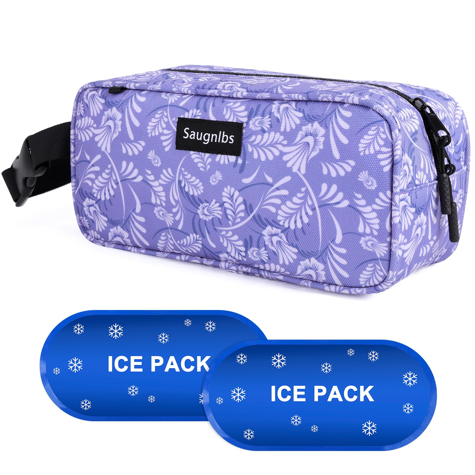 Saugnlbs Small Cool Bag,Mini Cool Bag with Ice Packs,Small Insulated Lunch Bag with Handle Buckle,Freezable Lunch Bag for Travel/Work/School/Outdoors, 10“ x 4.5”x 5”,Leaf