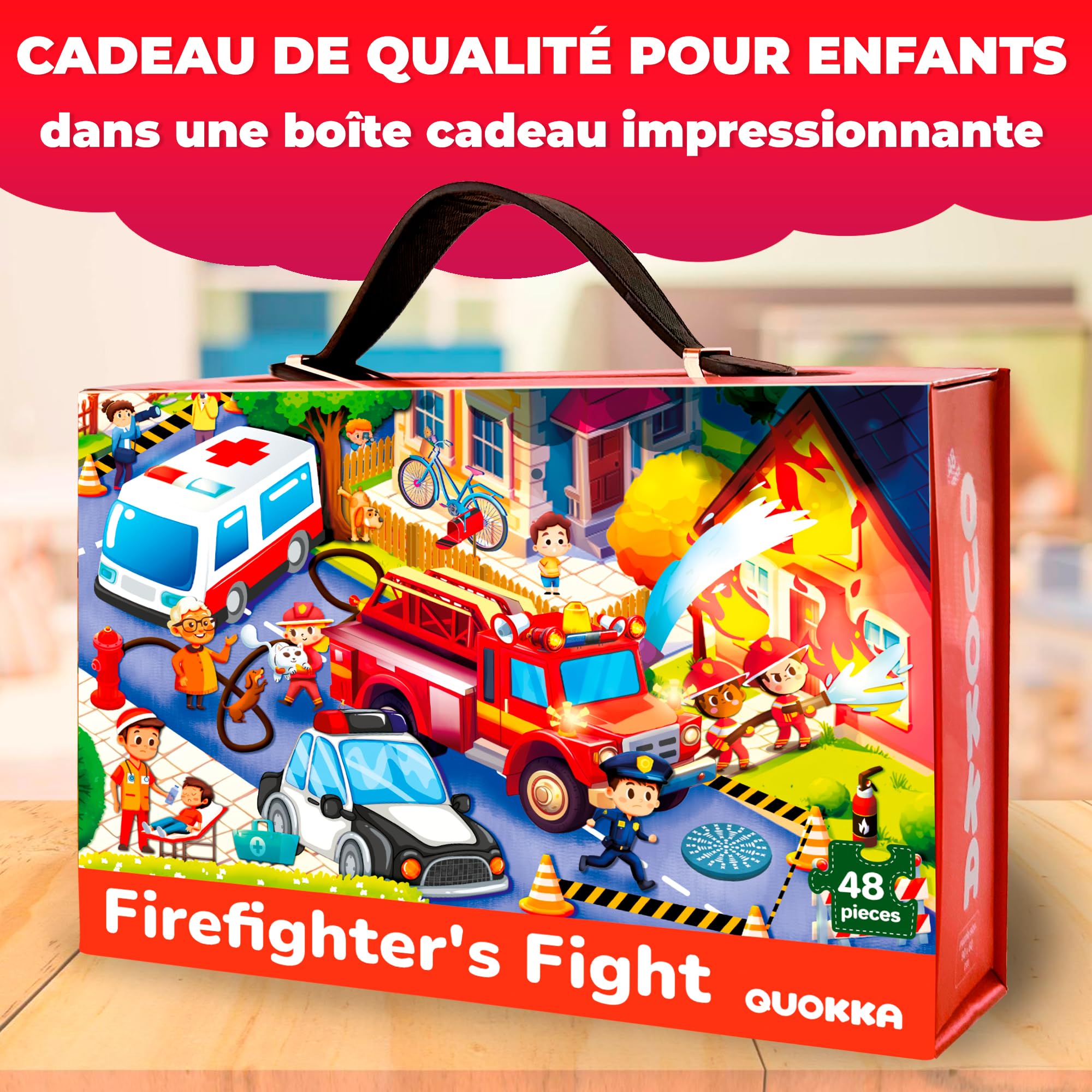 QUOKKA Grand Puzzle Enfant 3 4 5 Ans - 60x90 cm 48 Pièces Puzzle Géants de Sol pour Enfants 5 6 Ans - Camions de Pompiers Jouet pour Garçons et Filles - Educatif Cadeau