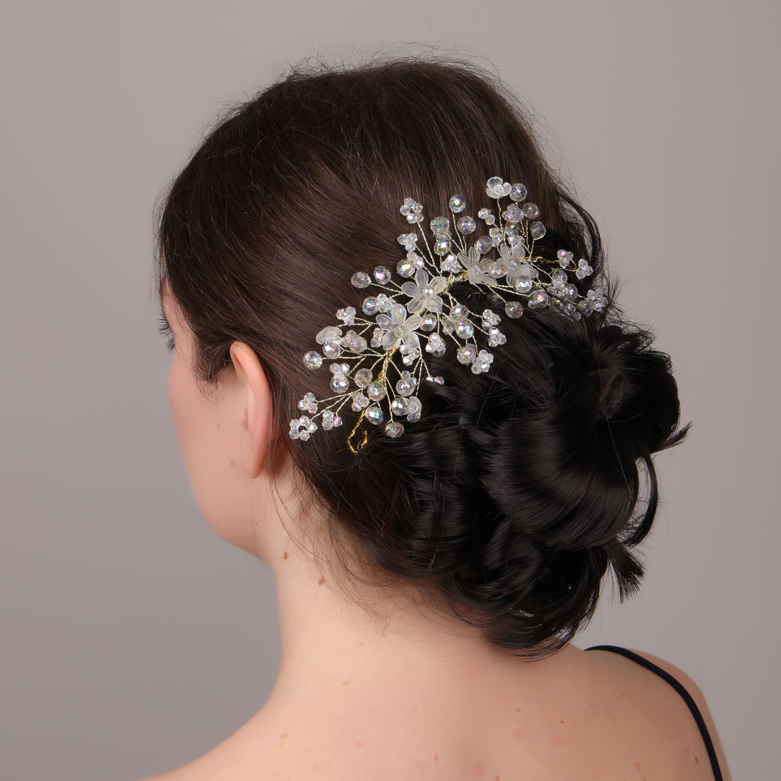 nnr Crystal Hair Accessories For Women's & Girls For Wedding - Artificial Flowers & Pearl Style Juda Bun Accessories - Floral Bridal Brooch & Hair Pins - Hairstyle Decoration Bride Clips, Silver White-picture-45