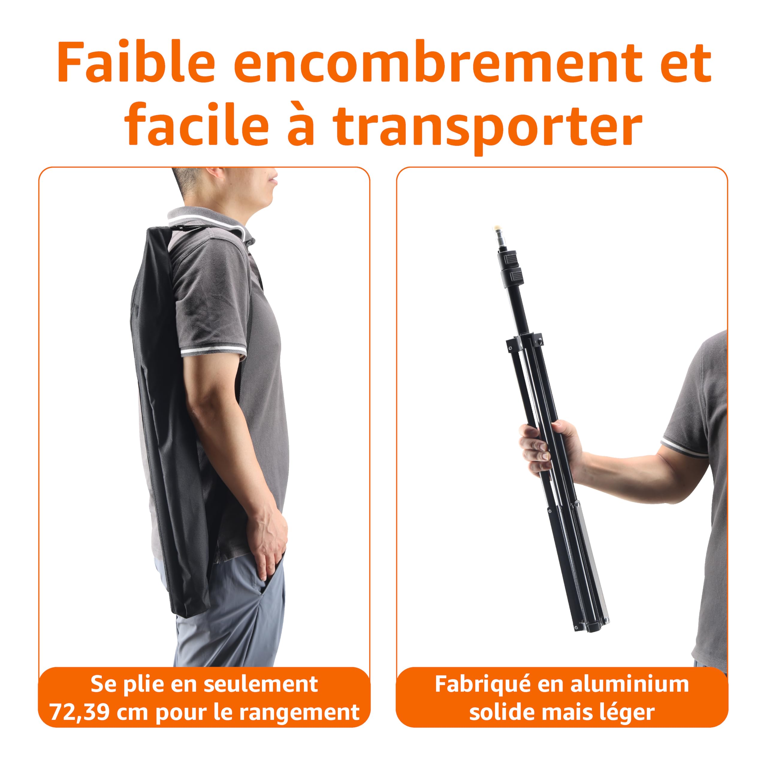 Amazon Basics 2x Support pour Éclairage en Aluminium de 2,04m avec Étui pour Studio et Photos en Extérieur, 821 g, Hauteur Réglable, Portable et Compact, Lot de 2 - Noir