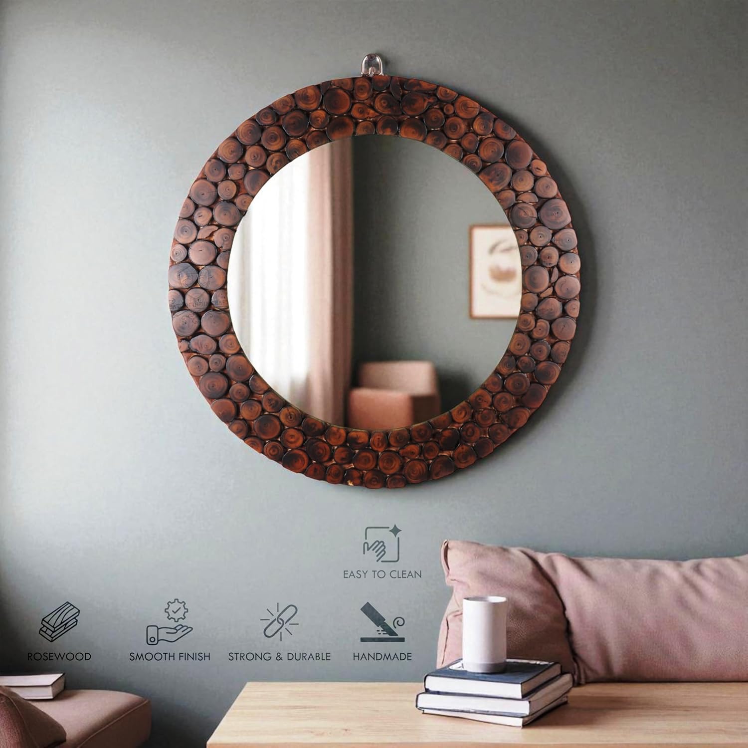 Handmade Wooden Wall Mirror Decorative Cut Peace Antique Frame Round Wall-Mounted Mirror For Living Room, Bedroom, Bathroom, and Hallway Mirrors and Wash Basin mirror