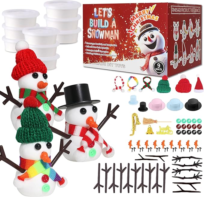12-Pack Snowman Making Kit For Kids - Air Dry Clay Christmas Craft Activity