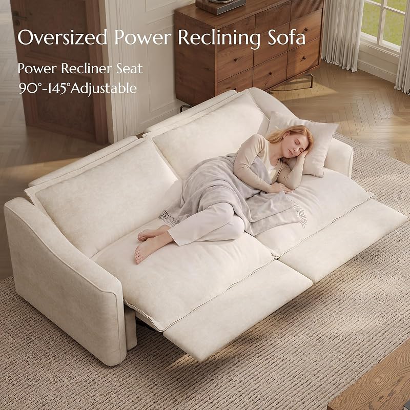 POVISON Ergopals 84'' Reclining Sofa, Loveseat Recliner, 2 Seater, Beige image 4