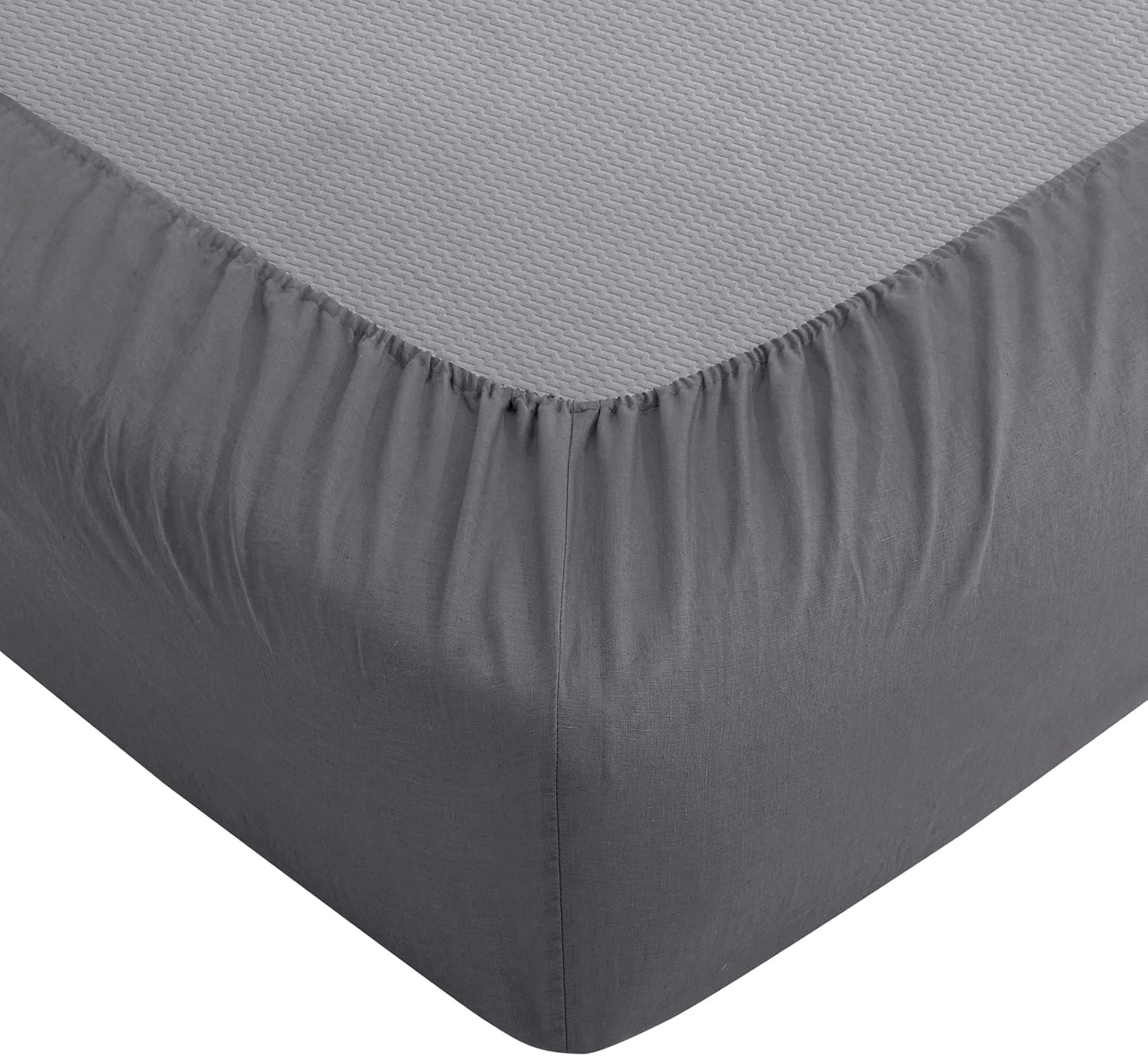 ATLINIA 100% Pure Flax Linen Bedding Set - Stone Washed French Linen Fabric Deep Pocket Fitted Sheet Farmhouse Flat Sheet 2 Pillowcases (Dark Grey, King)