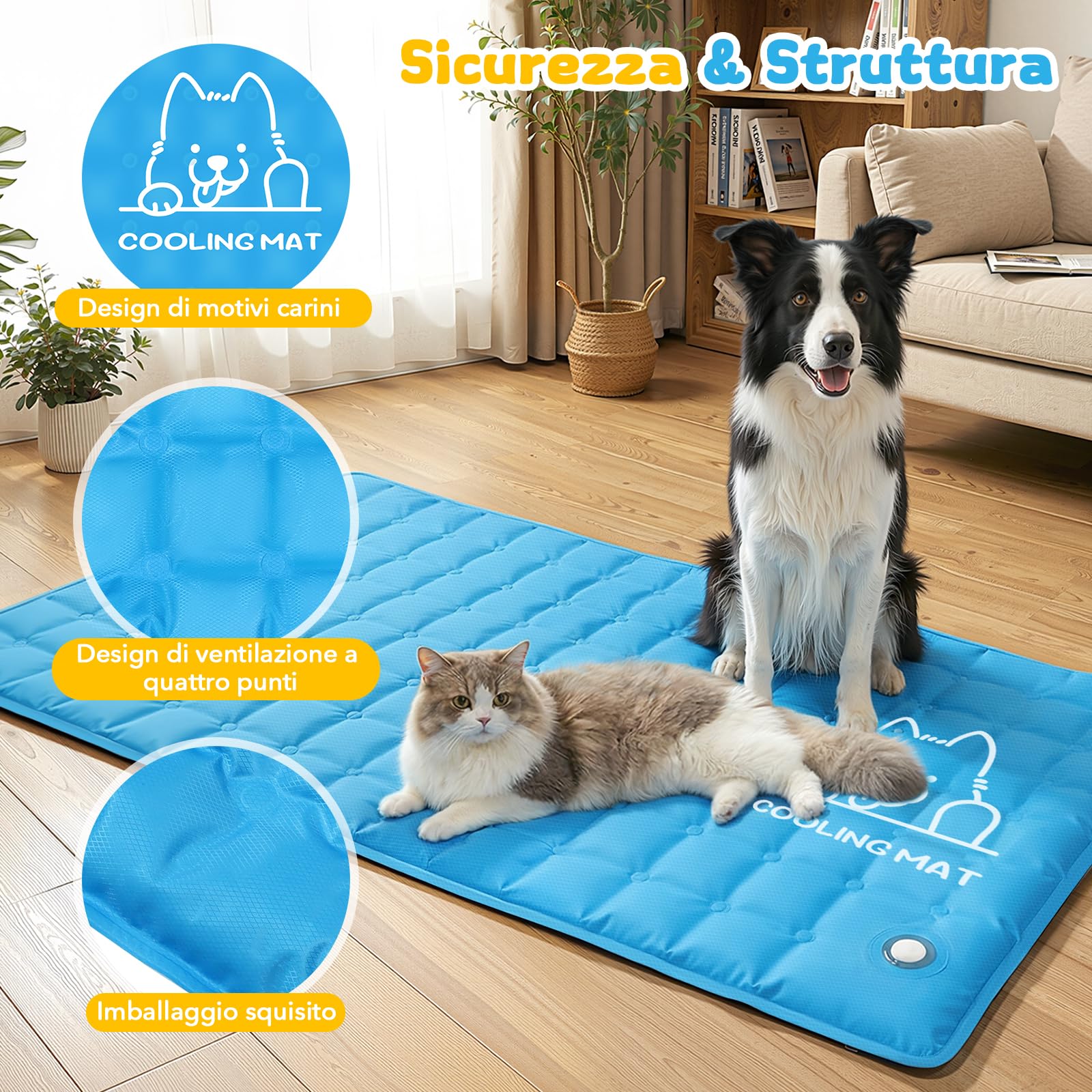Tappetino Refrigerante per Cani e Gatti 70x120cm Cuscino Auto-Rinfrescante impermeabile Antiscivolo Pieghevole Blu
