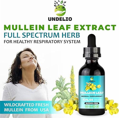 Miniatura 8 de 's Extracto de hoja de gordolobo a base de hierbas, tintura orgánica y sin alcohol para apoyo respiratorio, pulmón, sueño y digestivo, sin OMG,