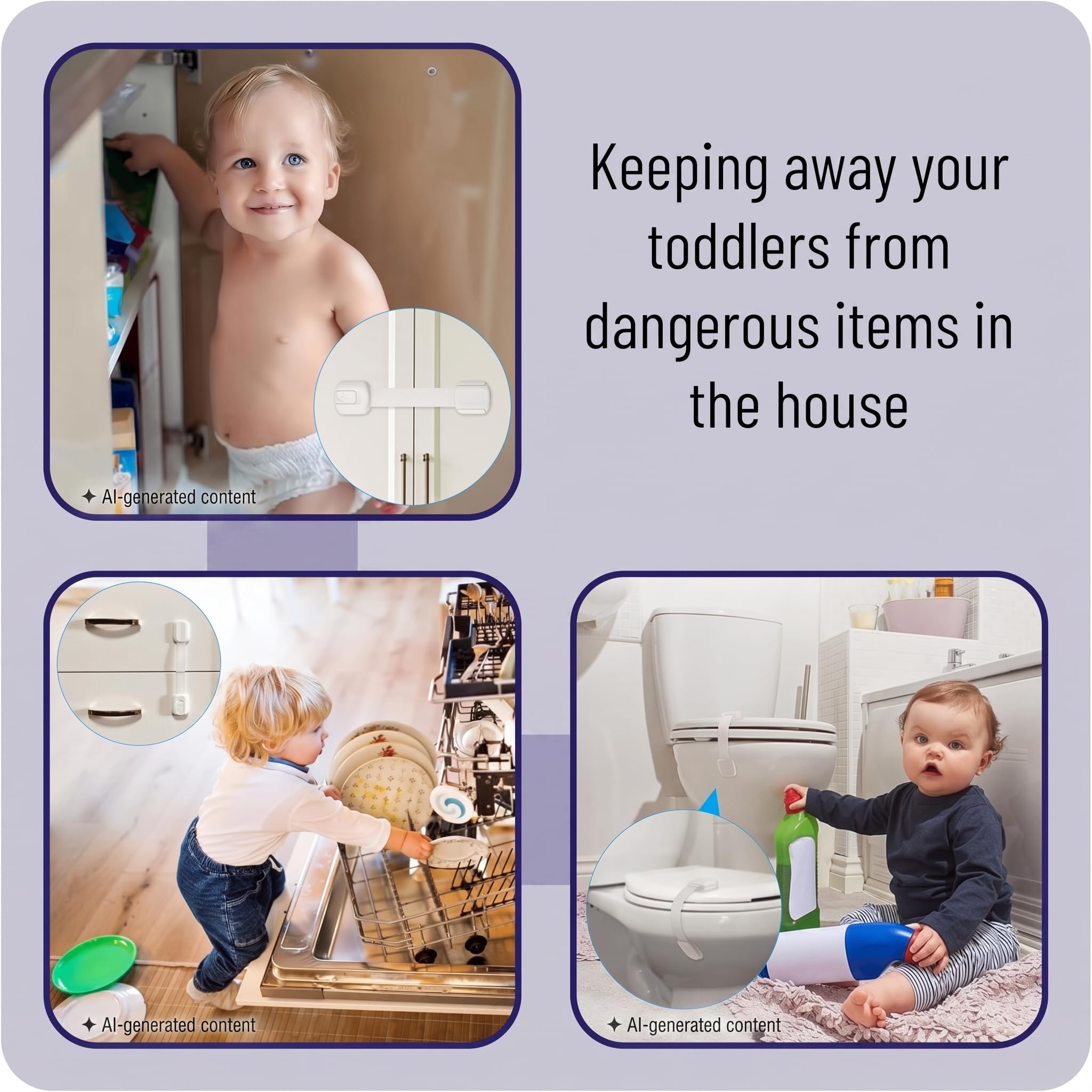 Bates- Kindersicherung, Gurtschlösser, 12 Stück, weiß, Baby-Schrankschlösser, Toilettenschlösser, babysicher, kindersicher, Schubladensicherungen für Schränke, kindersichere Schrankschlösser,