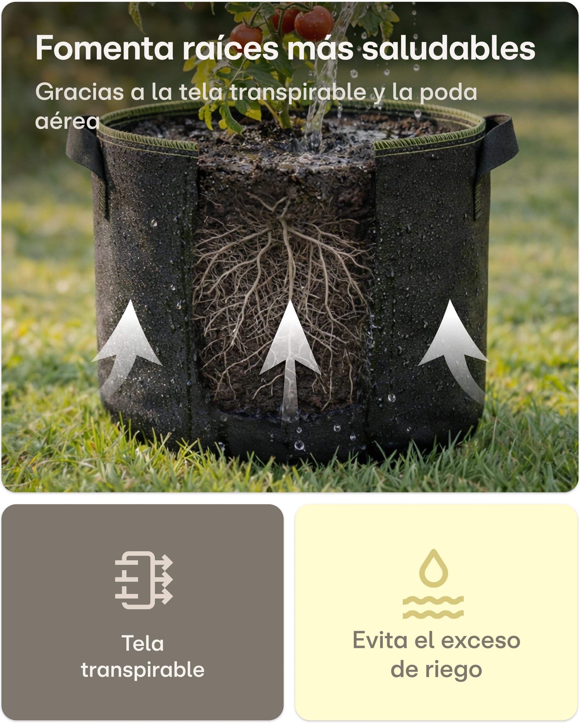 Praknu 5 Bolsas de Cultivo para Plantas 30L - Bolsas para Plantar de Tela no Tejida con Etiquetas y Asas - Maceta Geotextil para Plantas, Verduras y Hortalizas — view 3