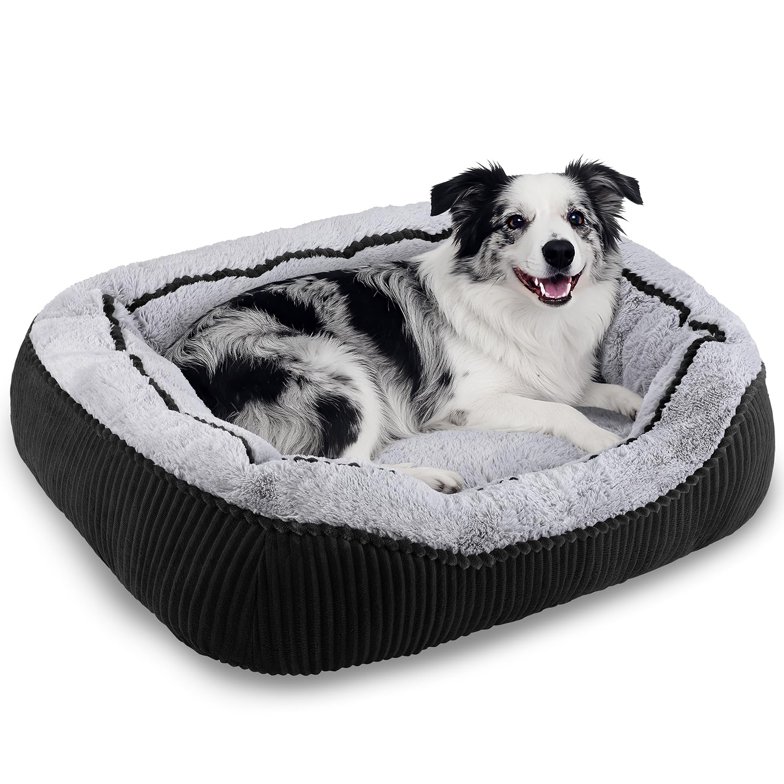 SIWA MARY Dog Beds for Small Medium Large Dogs & Cats. Washable Pet Bed, Orthopedic Dog Sofa Bed, Soft Calming Sleeping Warming Puppy Bed (Black, Large-(30’’x 24’’x 9’’))
