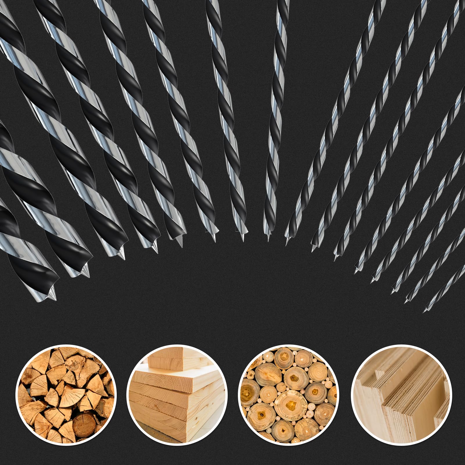 16pc Brad Point Drill Bits - Extra Long Wood Drill Set -4