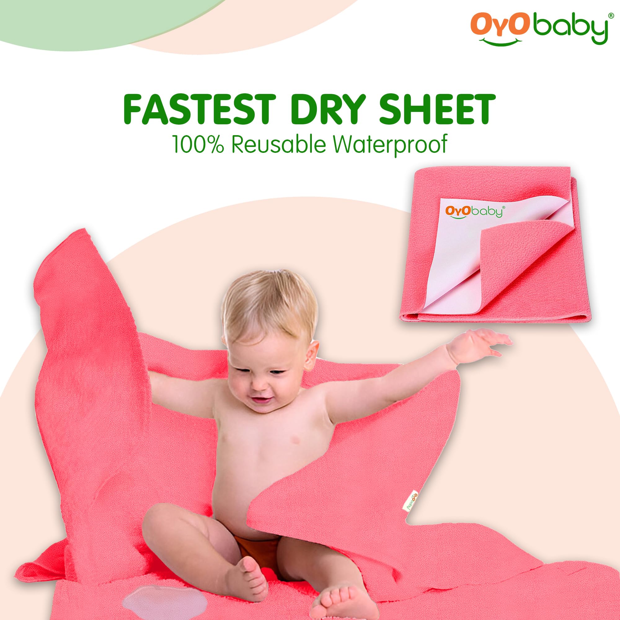 OYO BABY Waterproof Quick Dry Sheet for Baby| Bed Pad | Baby Bed Protector Sheet for Toddler Children (Small (50cm x 70cm), Salmon Rose) - Image 2 thumbnail
