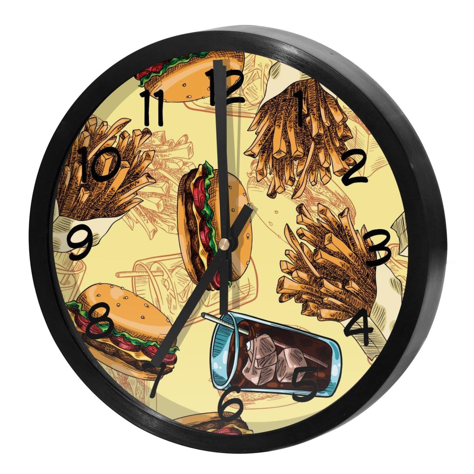 Horloge murale pour cuisine au design hamburger frites et soda