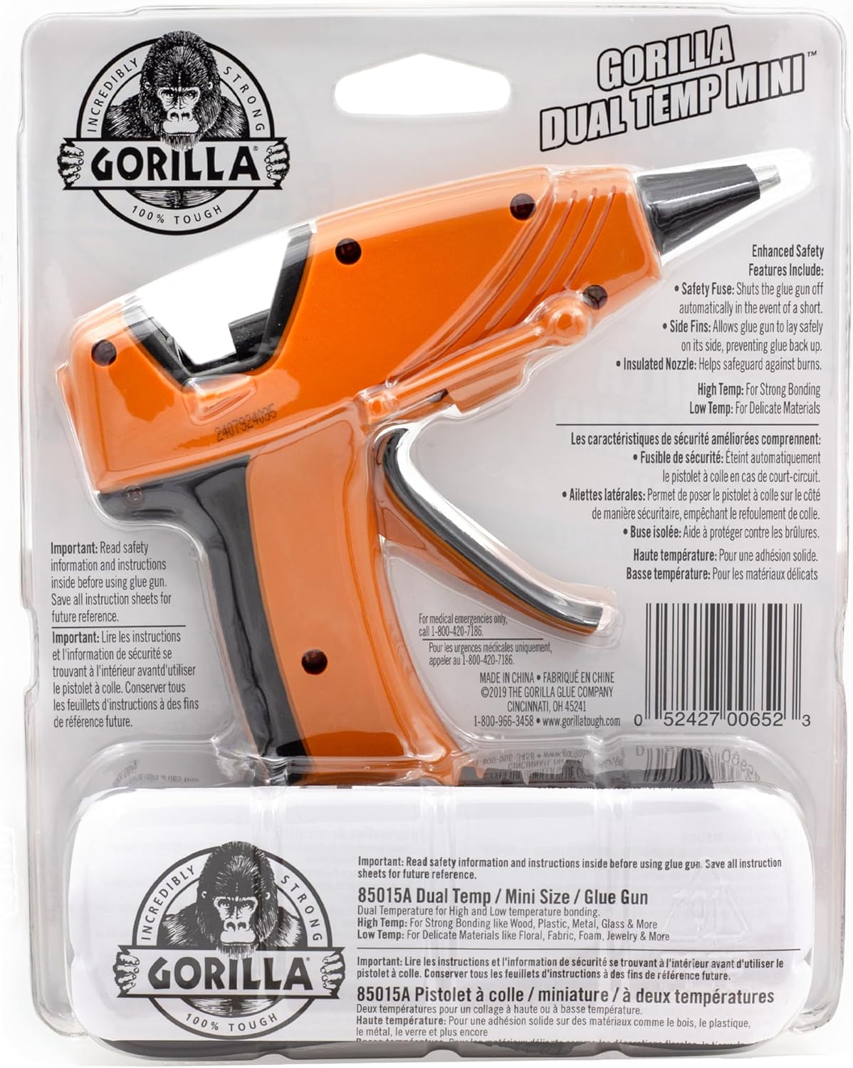 Gorilla Dual Temp Hot Glue Gun, Mini, Precision Nozzle, Easy Squeeze Trigger, Enhanced Safety Features, Built in Stand, 12 Watts, Orange, (Pack of 1) - 8501502